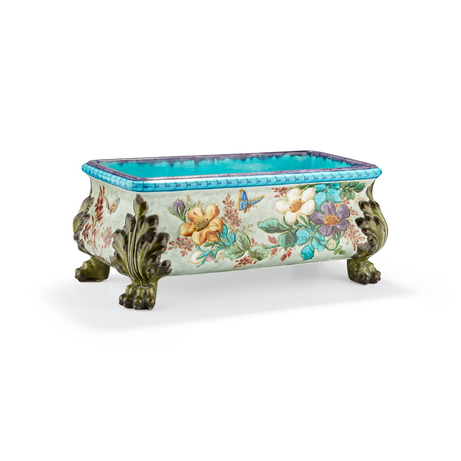 THÉODORE DECK (1823-1891) JARDINIÈRE, CIRCA: THÉODORE DECK (1823-1891) JARDINIÈRE, CIRCA 1880 glazed earthenware, impressed TH DECK with roundel (37cm (14 1/2in) long, 15.5cm (6 1/8in) high, 19cm (7 3/4in) deep)