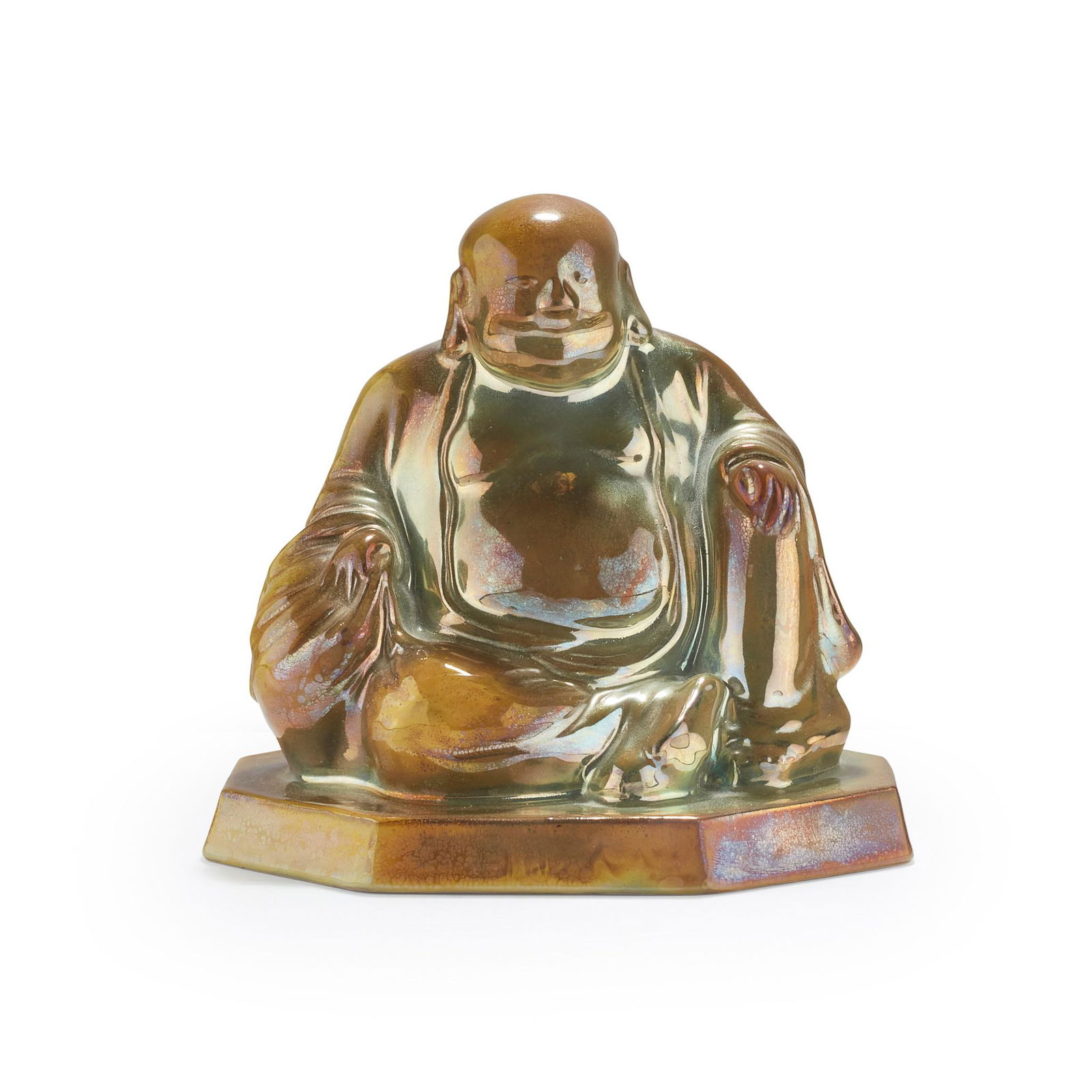 THEODORE DECK (1823-1891) FOR SÈVRES SEATED: THEODORE DECK (1823-1891) FOR SÈVRES SEATED BUDDHA, 1890 lustre glazed stoneware, impressed mark, indistinct incised marks, painted 5.289.96 (16.5cm (6 1/2in) high) Footnote: Literature: Coleman,