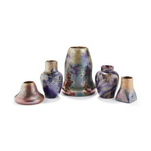 LUCIEN LÉVY-DHURMER (1865-1953) FOR CLEMENT: LUCIEN LÉVY-DHURMER (1865-1953) FOR CLEMENT MASSIER (1845-1917) VASE, CIRCA 1900 lustre-glazed earthenware, impressed CLEMENT MASSIER/ GOLFE/ JUAN (AM) L. LEVY; together with FOUR SMALLER EXAMPLE