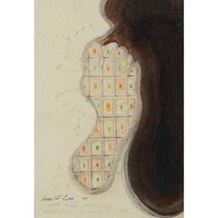 § PAUL NEAGU (ROMANIAN/BRITISH 1938-2004) HUMAN: Signed, inscribed with title and dated '73 lower left, further inscribed 'Human Foot, 35 cells, GENERATIVE ART GROUP', mixed media on paper (Dimensions: 39cm x 27cm (15.25in x 10.5in))(39cm x 27cm (15