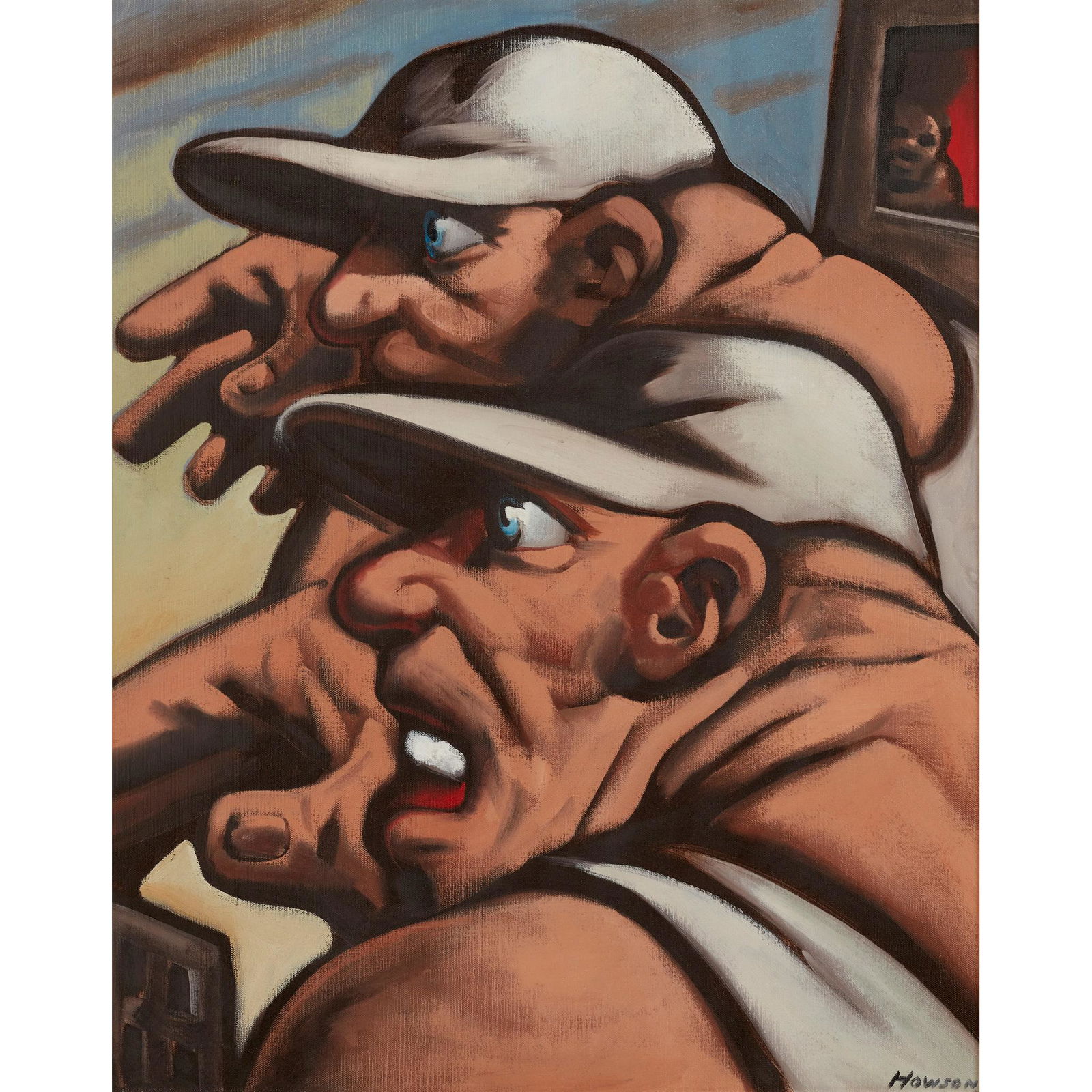 § PETER HOWSON O.B.E. (SCOTTISH 1958-) TWO HEADS: Signed lower right, oil on canvas (Dimensions: 76cm 61cm (30in x 24in))(76cm 61cm (30in x 24in))