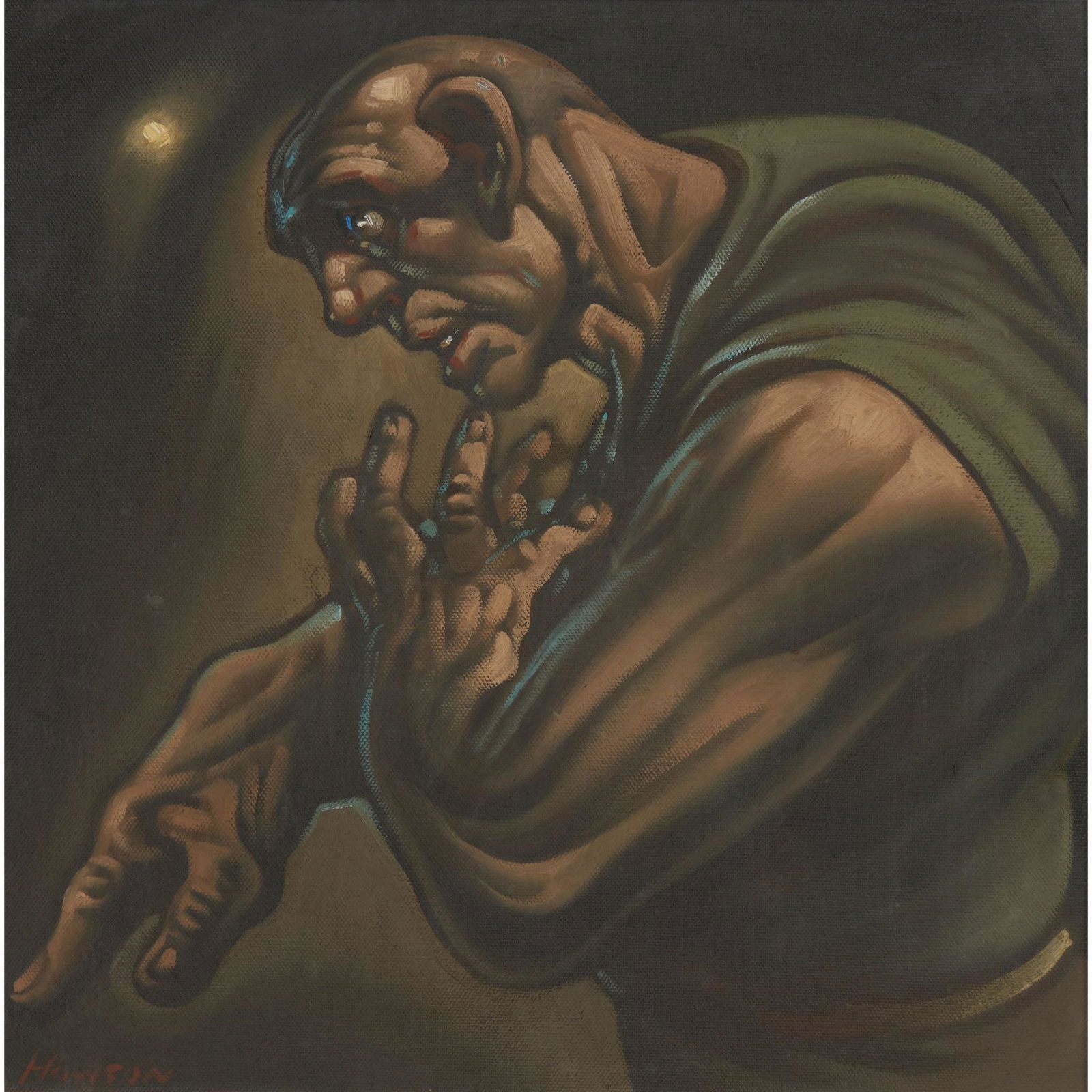 § PETER HOWSON O.B.E. (SCOTTISH 1958-) MAN OF THE: Signed lower left, oil on canvas (Dimensions: 38cm x 38cm (15in x 15in))(38cm x 38cm (15in x 15in))