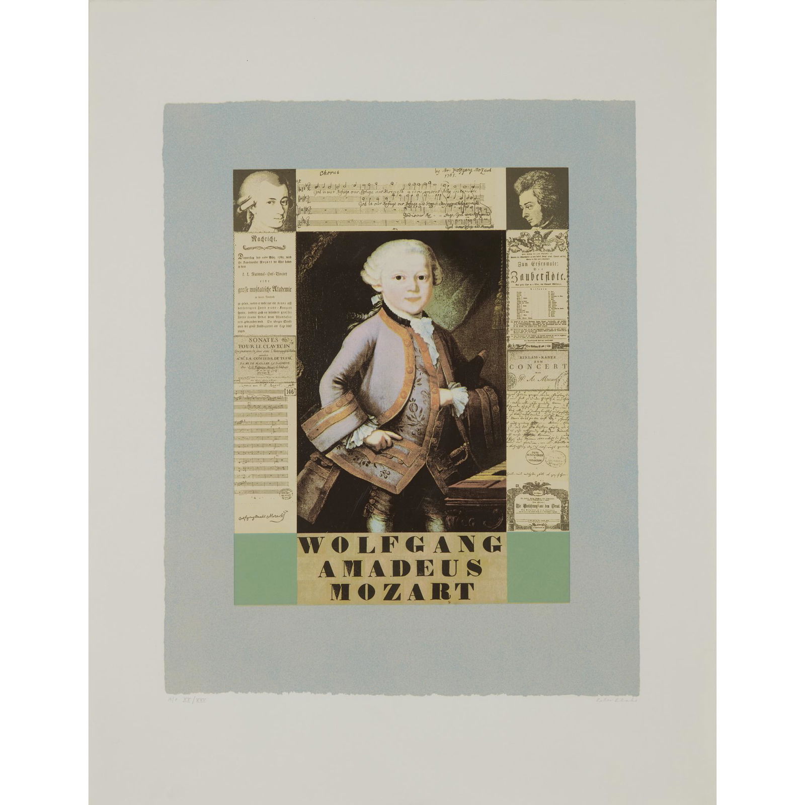 § SIR PETER BLAKE C.B.E., R.A. (BRITISH 1932-): Screenprint, A/P XX/XXV, signed and editioned in pencil to margin, from 'The Mozart Portfolio,' published by Merivale Editions and the Royal Scottish Academy (Dimensions: the sheet 65cm x 50cm (25.5in