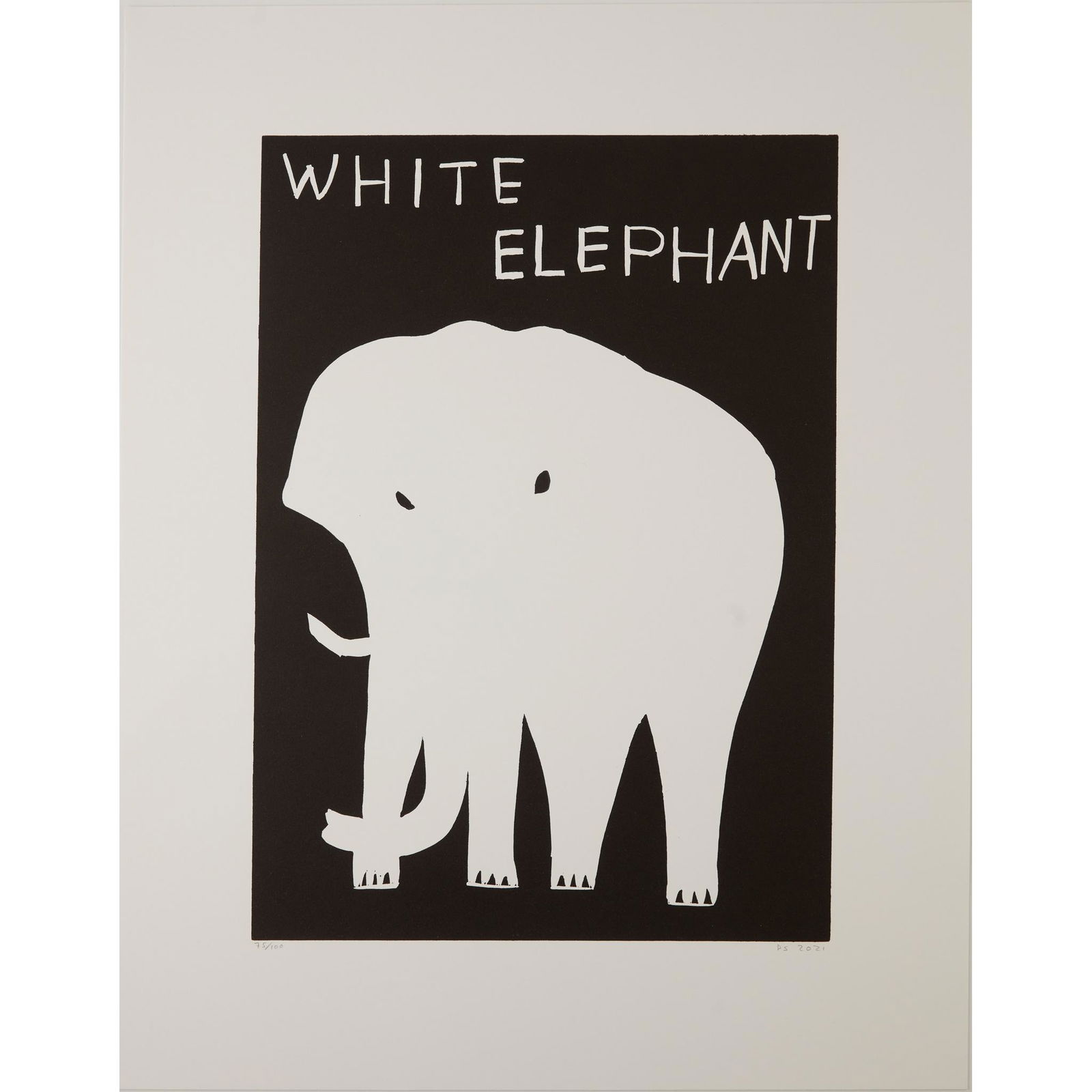 § DAVID SHRIGLEY O.B.E. (BRITISH 1968-) WHITE: Linocut, 75/100, signed with initials, dated and numbered in pencil to margin (Dimensions: the sheet 57cm x 44cm (22.5in x 17.25in), unframed)(the sheet 57cm x 44cm (22.5in x 17.25in), unframed)Footno