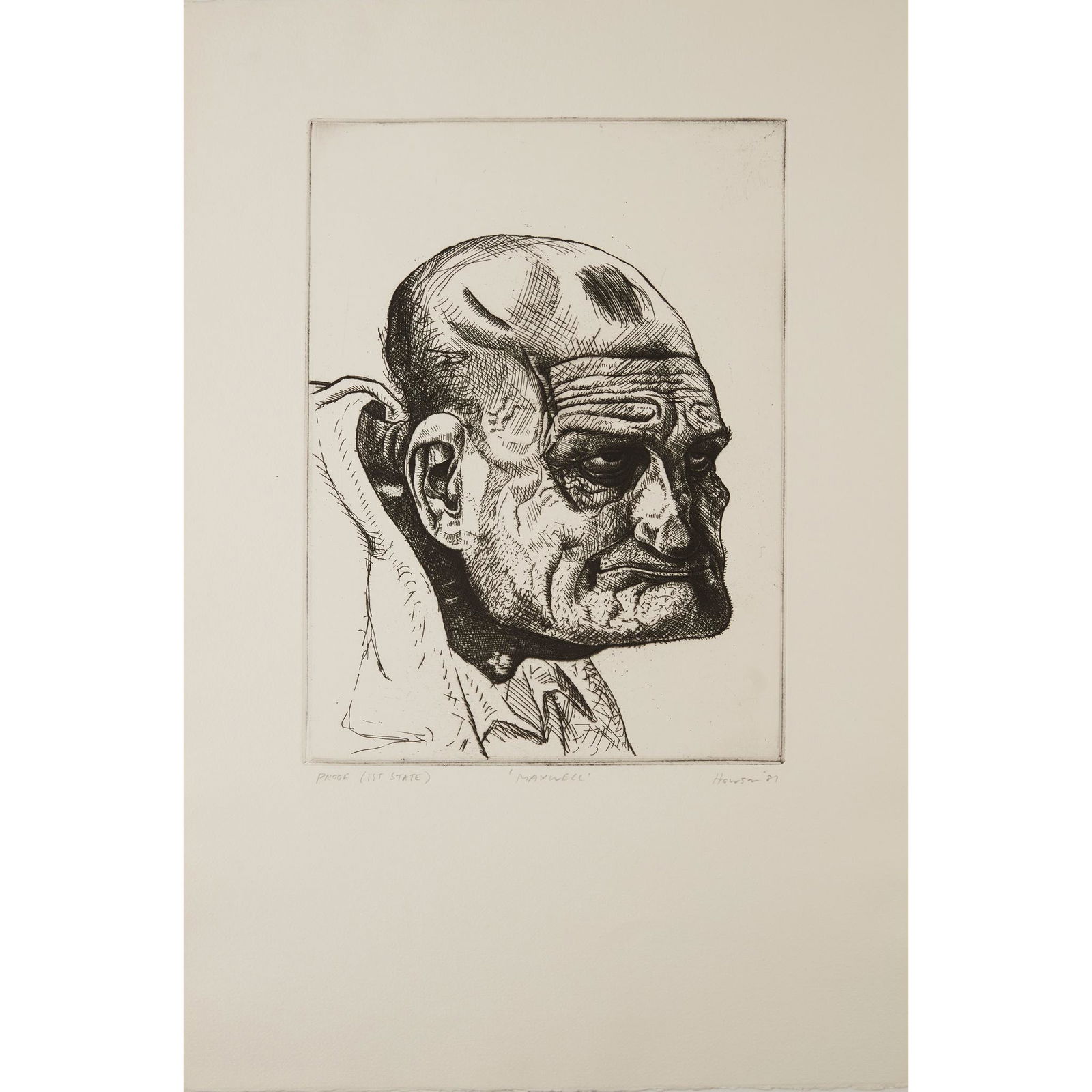 § PETER HOWSON O.B.E. (SCOTTISH 1958-) MAXWELL -: Etching, Proof (1st State), signed, dated, titled and editioned in pencil to margin (Dimensions: the sheet 56.5cm x 38cm (22.25in x 15in))(the sheet 56.5cm x 38cm (22.25in x 15in))
