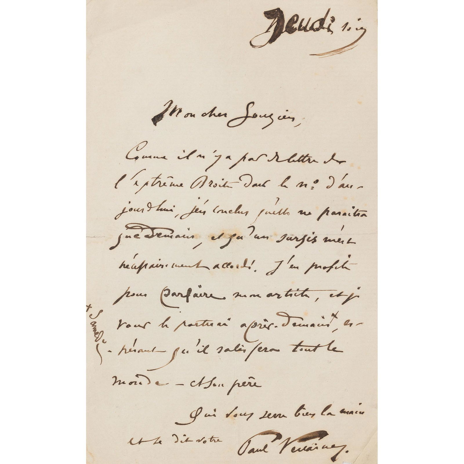 Verlaine, Paul-Marie Letter to Armand Gouzien (1 of 1)