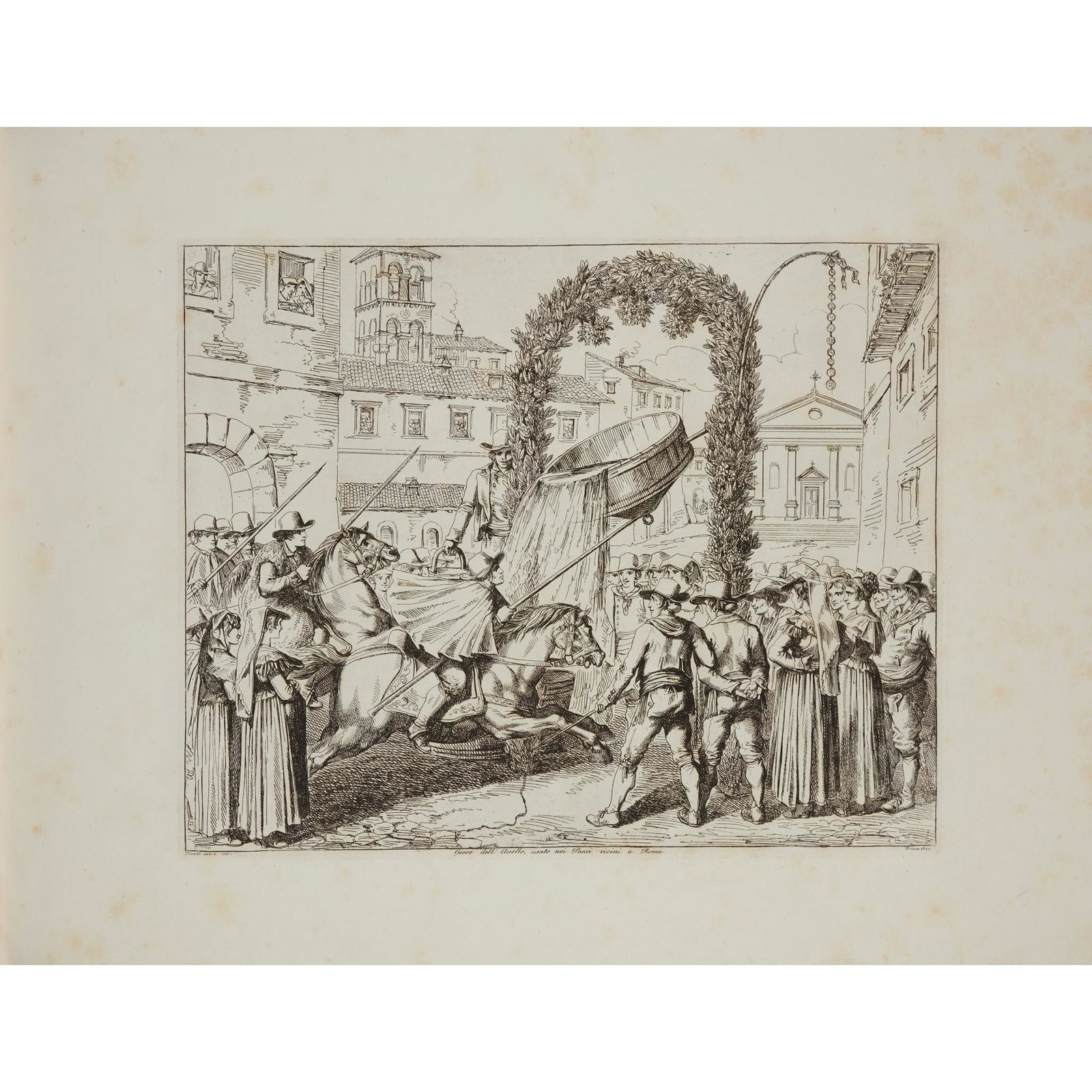 Pinelli, Bartolomeo Costumi Diversi: Pinelli, Bartolomeo Costumi Diversi inventati ed incisi da Bartolomeo Pinelli. Rome: Luigi Fabri, 1822. Oblong folio (450 x 598mm), 25 etched plates, contemporary maroon half morocco, spine gilt, ligh