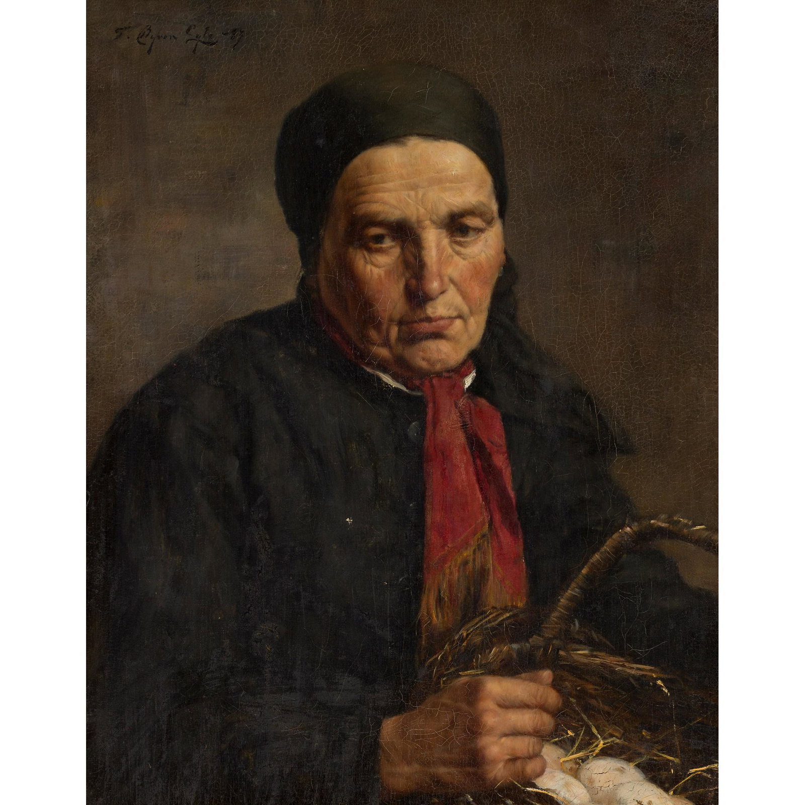 THOMAS BYRON LYLE (BRITISH FL. 1880-1890) PORTRAIT OF A: THOMAS BYRON LYLE (BRITISH FL. 1880-1890) PORTRAIT OF A WOMAN WITH EGGS Signed and dated '87 upper left, oil on canvas (47.5cm x 37.5cm (18.75in x 14.75in))
