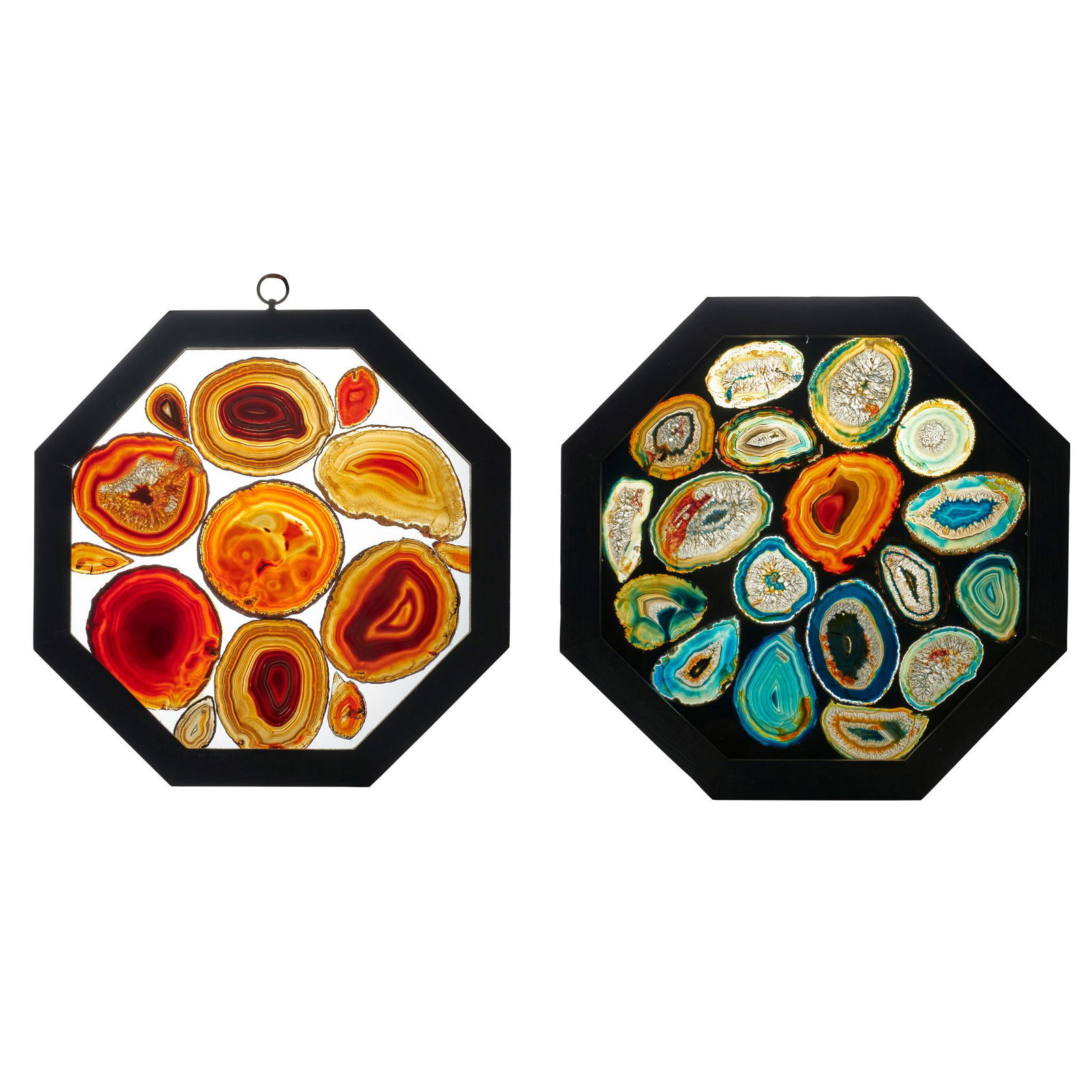 TWO FRAMED CROSS-SECTION AGATE GEODE WINDOW PANELS LATE (1 of 3)