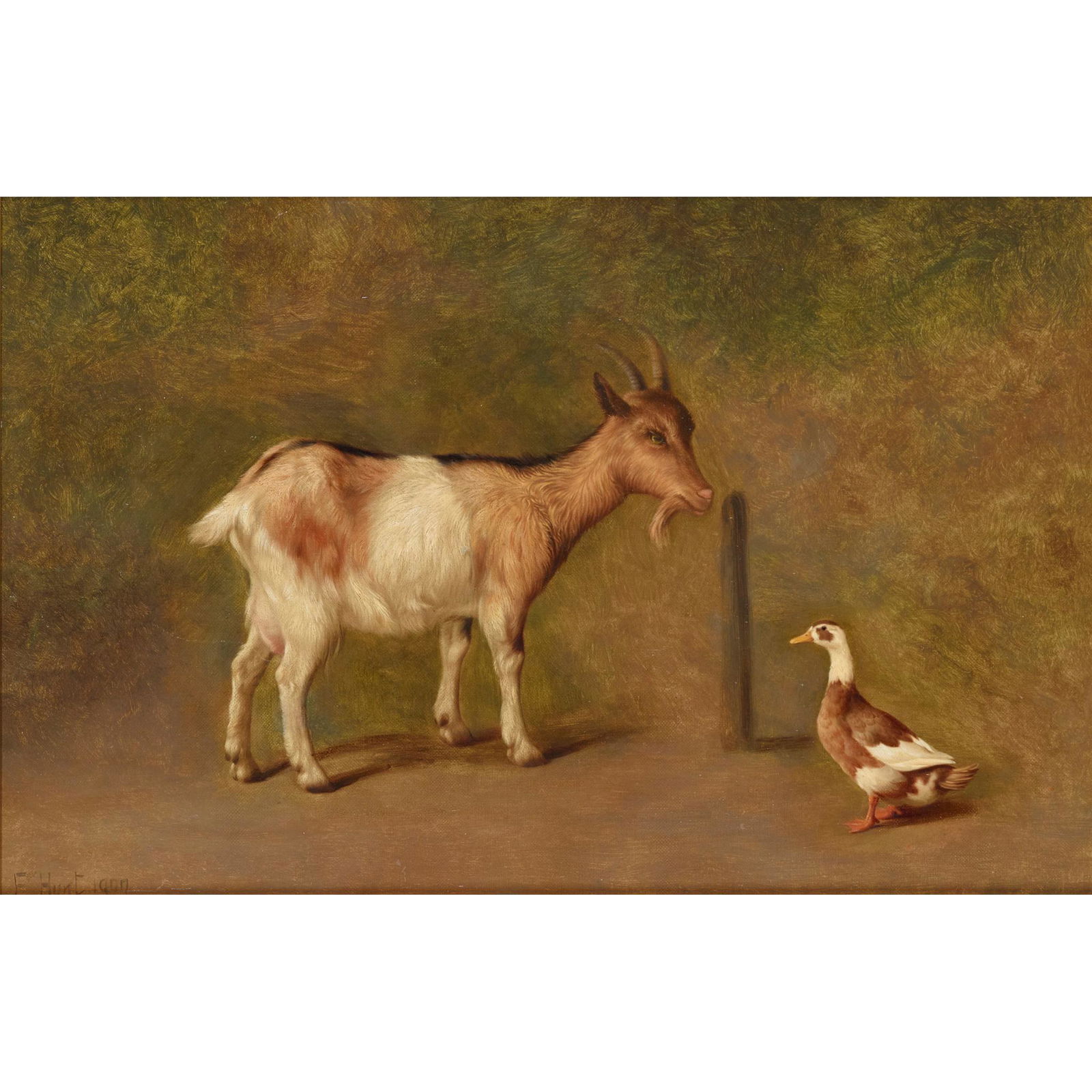 § EDGAR HUNT (BRITISH 1876-1953) FARMYARD FRIENDS: § EDGAR HUNT (BRITISH 1876-1953) FARMYARD FRIENDS Signed and dated 1909, oil on canvas (30.5cm x 46cm (12in x 18in))