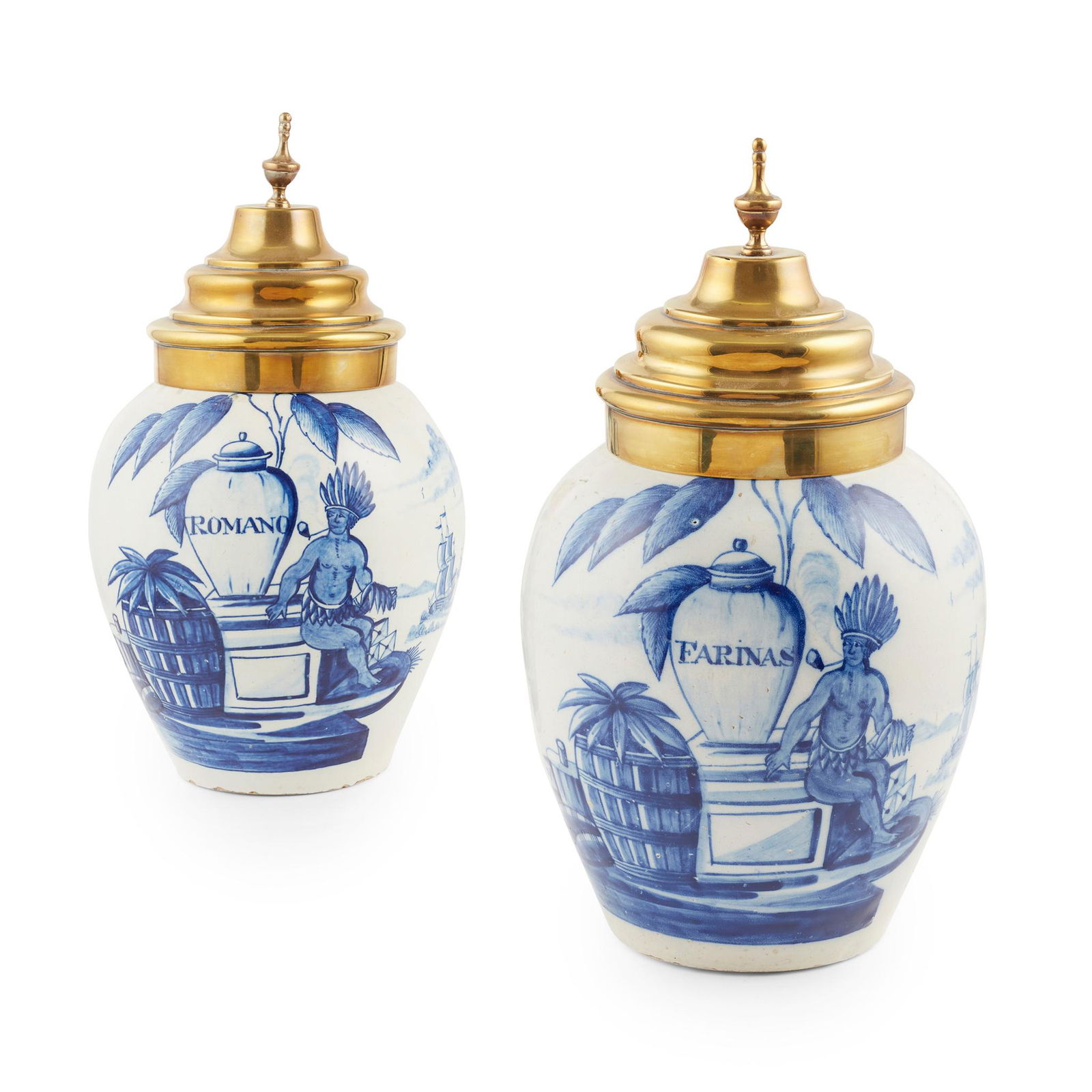 PAIR OF BLUE AND WHITE DUTCH DELFT TOBACCO JARS WITH (1 of 1)