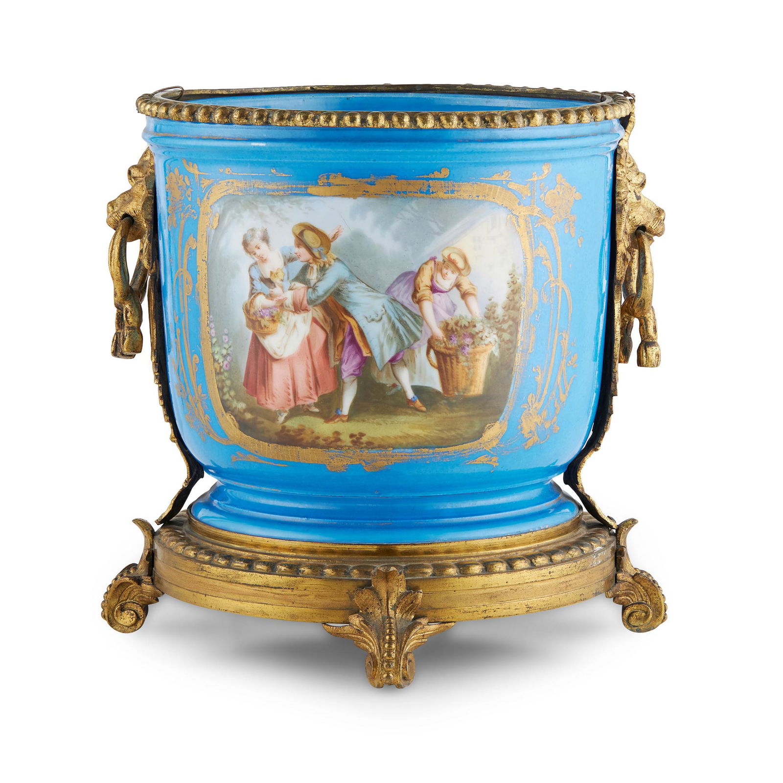 SÈVRES STYLE GILT METAL MOUNTED CACHE POT 19TH (1 of 2)