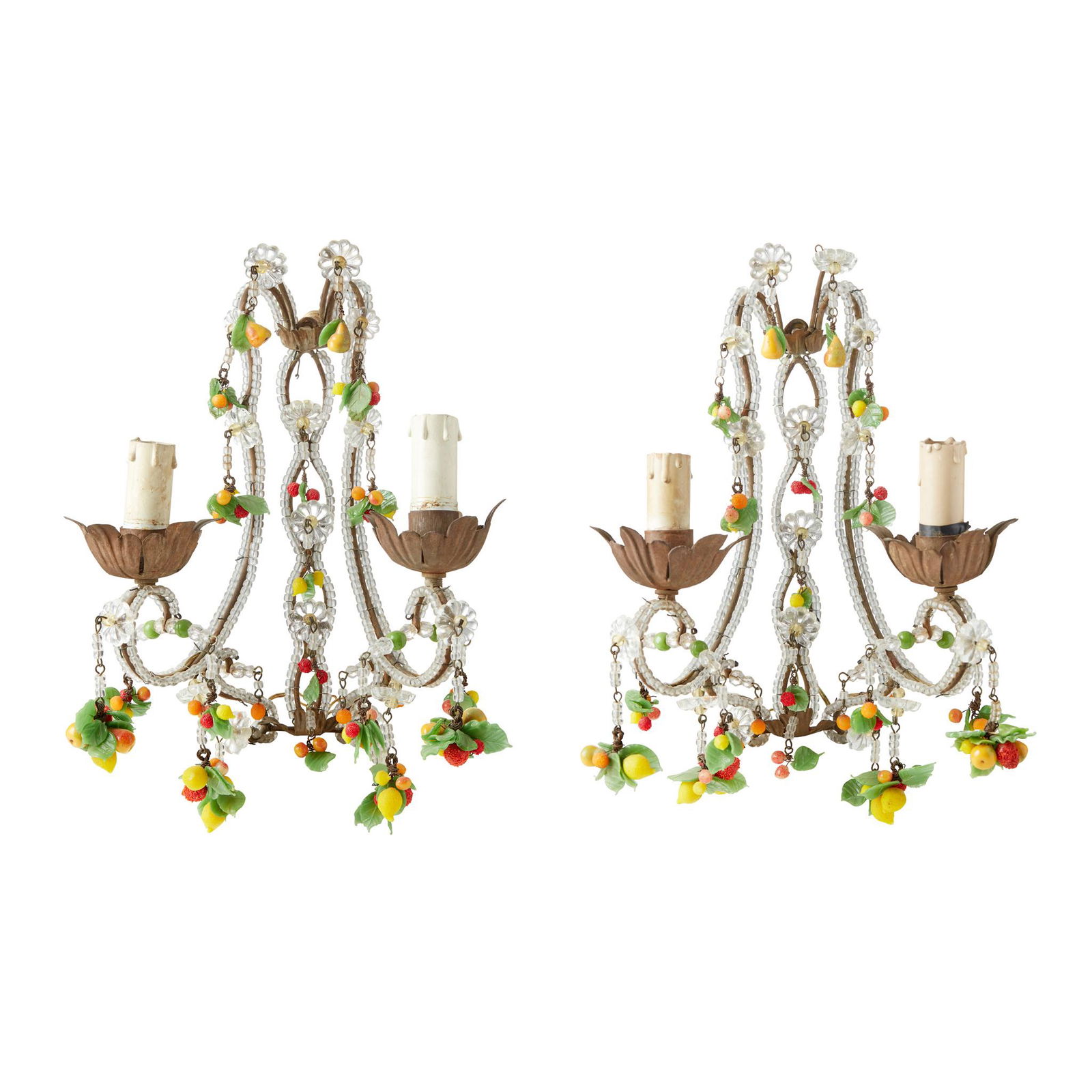 PAIR OF ITALIAN COLOURED GLASS, BEADED, AND GILT METAL (1 of 3)