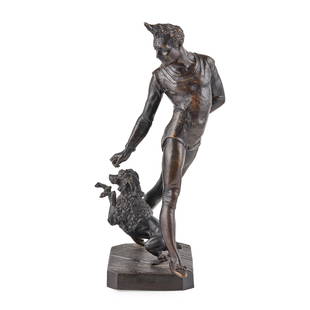 GEORGE DE CHEMELLIER (French 1835-1907) GET UP: GEORGE DE CHEMELLIER (French 1835-1907) GET UP bronze, medium brown patina, modelled as a circus performer and poodle, on a canted rectangular base, signed (40cm high)