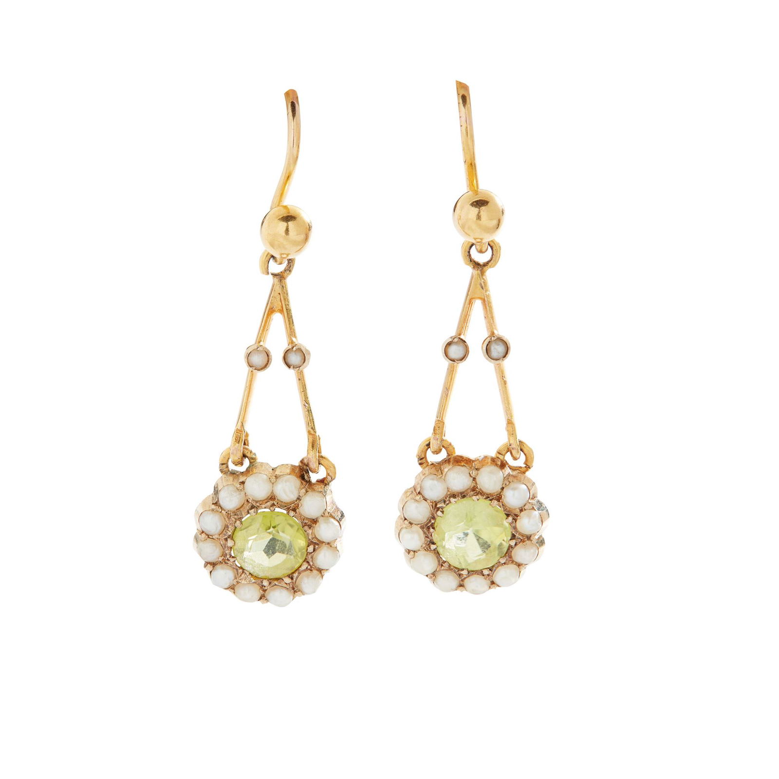 A pair of peridot and pearl pendent earrings (1 of 2)