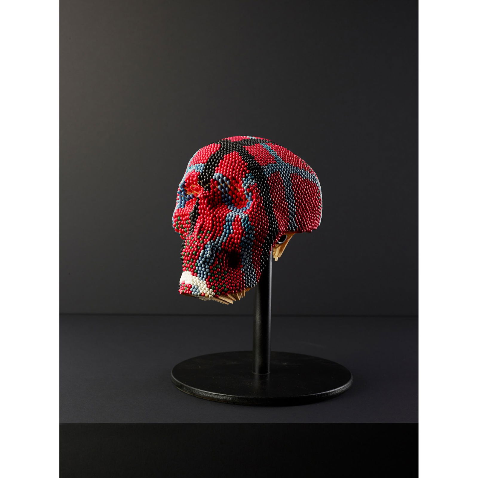 Â§ DAVID MACH H.R.S.A., R.A. (SCOTTISH b.1956-) HEAD: Â§ DAVID MACH H.R.S.A., R.A. (SCOTTISH b.1956-) HEAD Signed and dated '98 on label below chin, matchsticks on a metal base(16cm x 18cm x 11cm (6.25in x 7in x 4.25in))Footnote: Note: David Mach was b