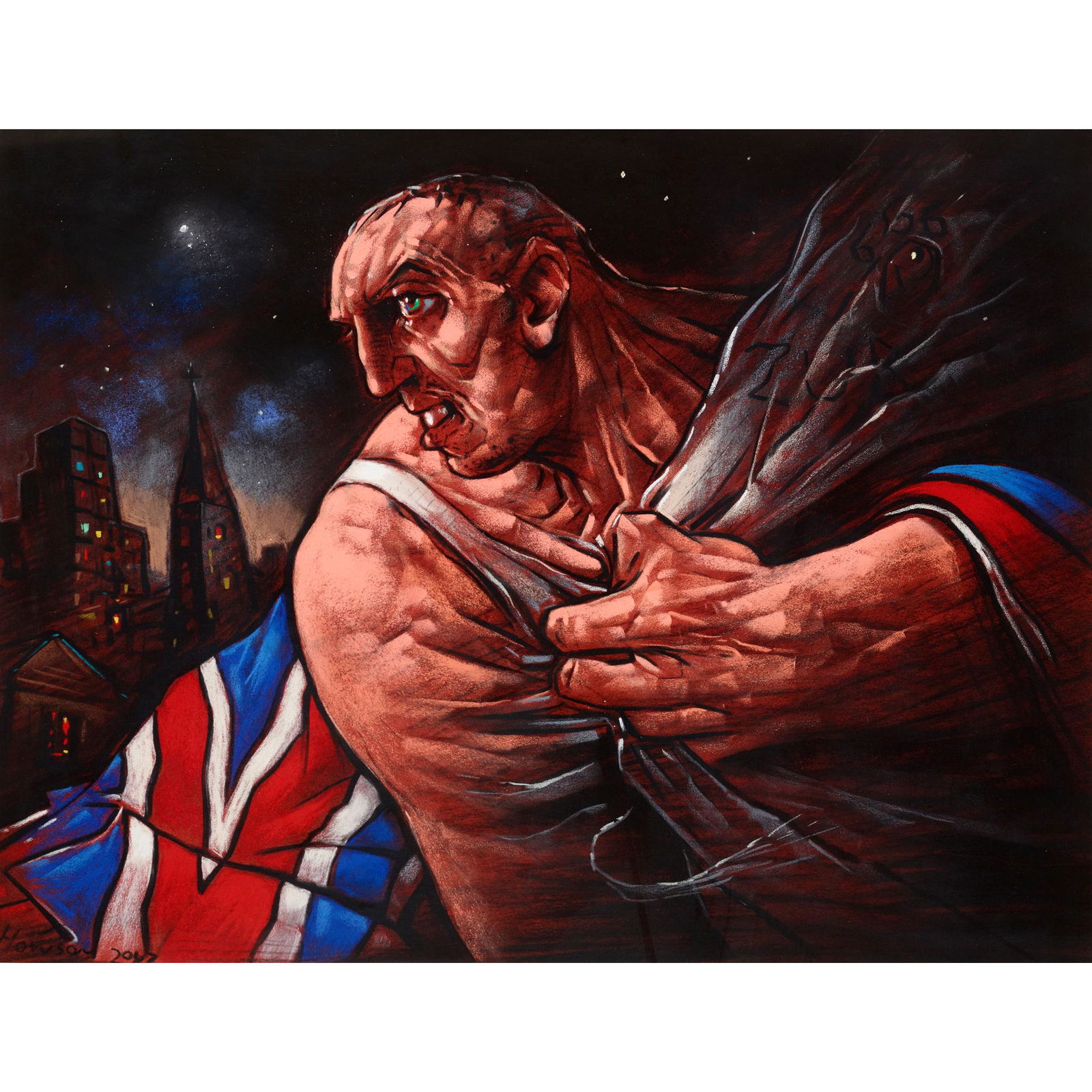 Â§ PETER HOWSON O.B.E. (SCOTTISH 1958-) BREXIT INTO THE ABYSS, 2017: Â§ PETER HOWSON O.B.E. (SCOTTISH 1958-) BREXIT INTO THE ABYSS, 2017 Signed and dated lower right, pastel(46cm x 60cm (18in x 23.5in))