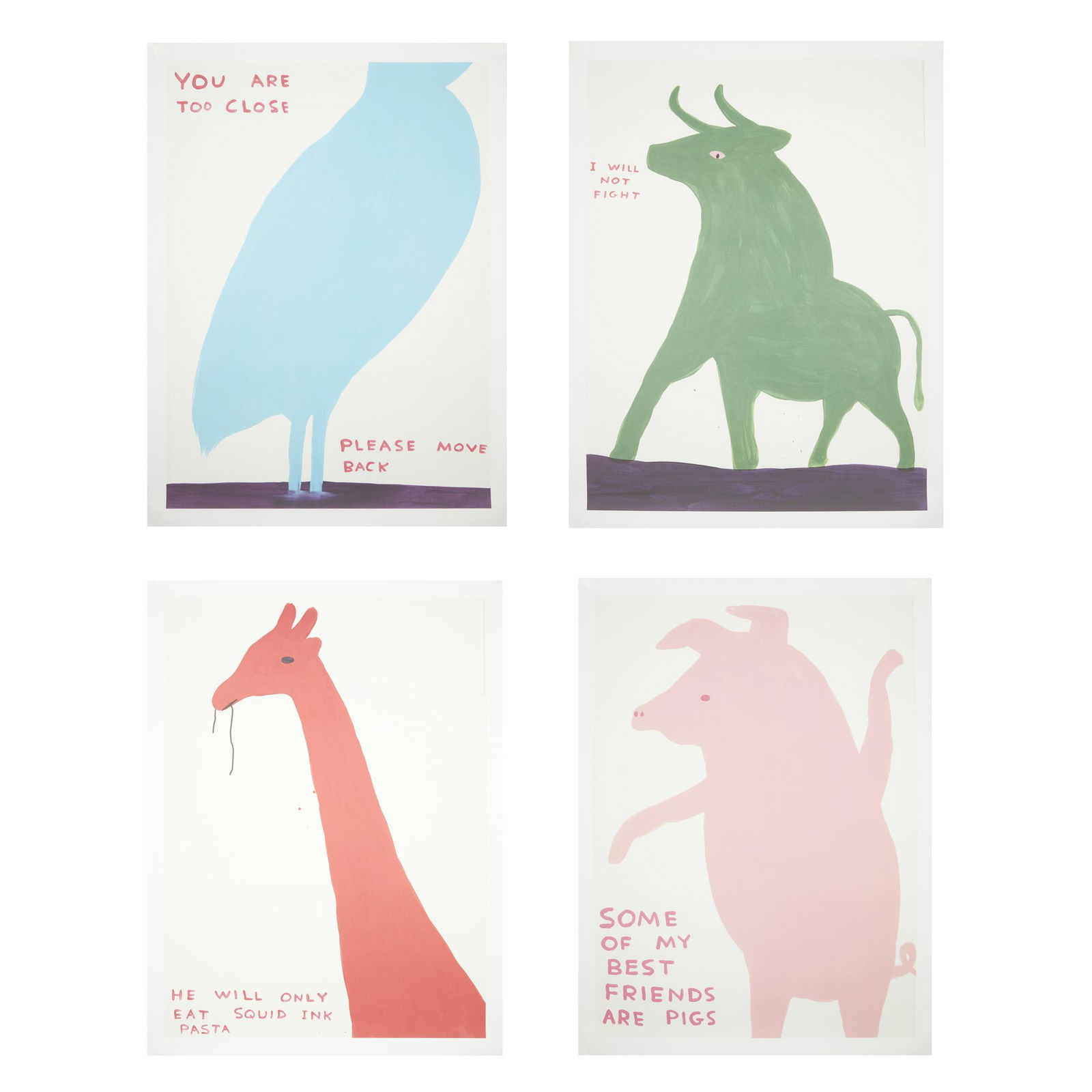 Â§ DAVID SHRIGLEY O.B.E. (BRITISH 1968-) ANIMALS SERIES: Â§ DAVID SHRIGLEY O.B.E. (BRITISH 1968-) ANIMALS SERIES Off-set lithographic posters(each 80cm x 60cm (31.5in x 23.5in), unframed)