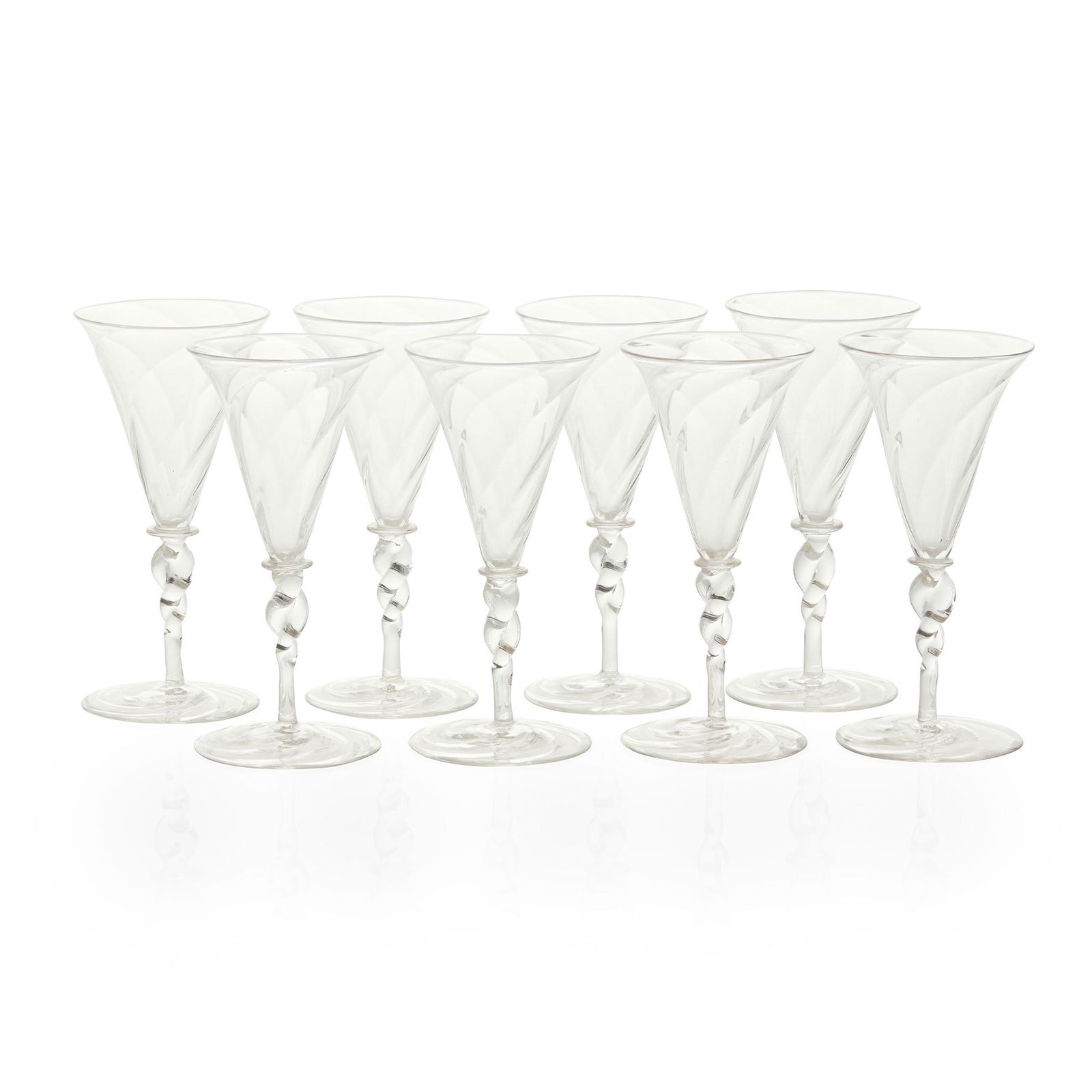 PHILIP SPEAKMAN WEBB (1831-1915) FOR JAMES POWELL & SONS SET OF EIGHT DRINKING GLASSES, CIRCA 1870 (1 of 3)