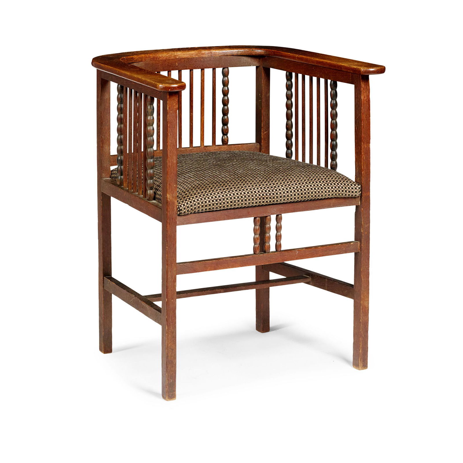 HANS VOLLMER (1878-1969) (ATTRIBUTED DESIGNER) FOR PRAG-RUDNIKER, VIENNA ARMCHAIR, CIRCA 1901: HANS VOLLMER (1878-1969) (ATTRIBUTED DESIGNER) FOR PRAG-RUDNIKER, VIENNA ARMCHAIR, CIRCA 1901 oak with upholstered seat (59.5cm wide, 74cm high, 54cm deep)