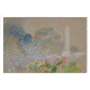 § Winifred Nicholson (British 1893-1981) Pillar in Greek Landscape / Greek Landscape with: § Winifred Nicholson (British 1893-1981) Pillar in Greek Landscape / Greek Landscape with Terraces pastel on grey paper and pastel on cream paper, both unframed(30cm x 45.5cm (11.5in x 17.8in) an