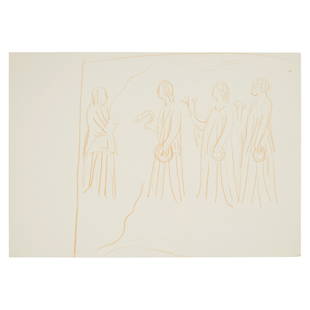 § Winifred Nicholson (British 1893-1981) Study for 'Serpent Votaries', early 1960s / Turquoise: § Winifred Nicholson (British 1893-1981) Study for 'Serpent Votaries', early 1960s / Turquoise crayon on cream paper and crayon on cream paper (double-sided), both unframed(35.4cm x 50.6cm (14 x