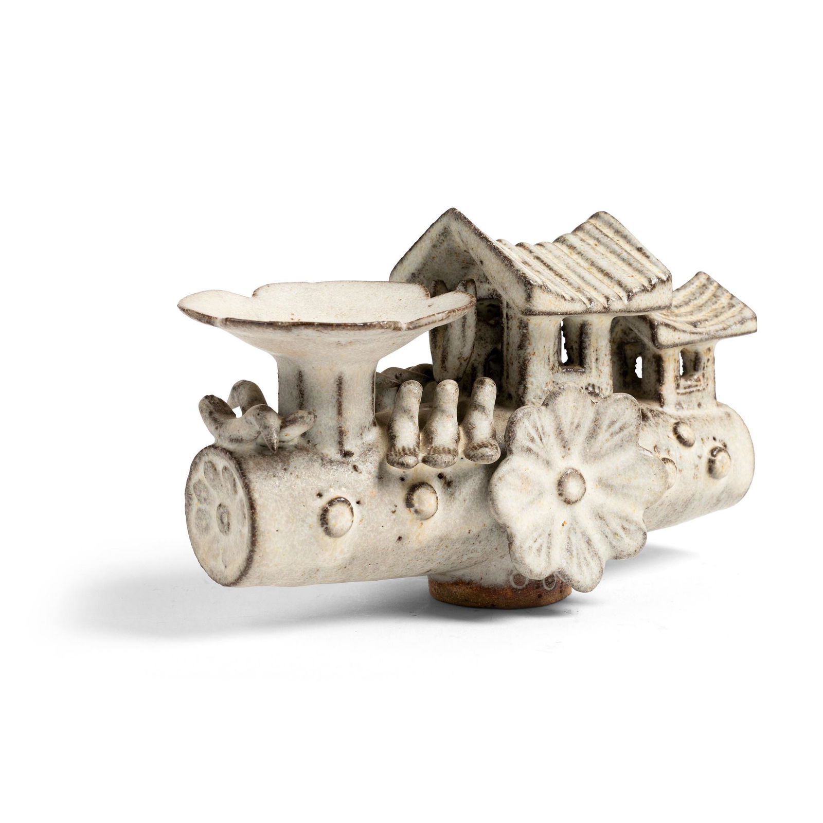 § Ian Godfrey (British 1942-1992) Village and Birds on Barrel Form (1 of 3)