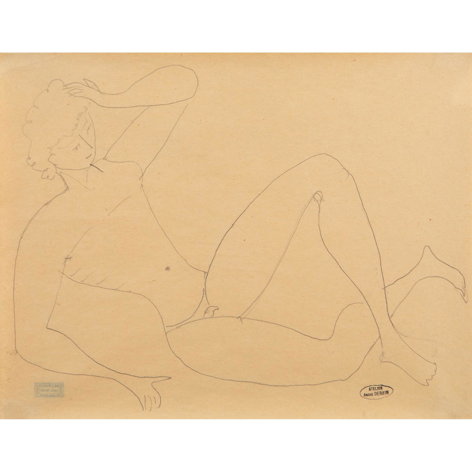 § Andre Derain (French 1880-1954) Homme nu Etudu, circa 1920: § Andre Derain (French 1880-1954) Homme nu Etudu, circa 1920 artist atelier stamp (lower right), succession stamp to the reverse (lower left), pencil on paper(25cm x 32cm (9.75in x 12.5in))Proven