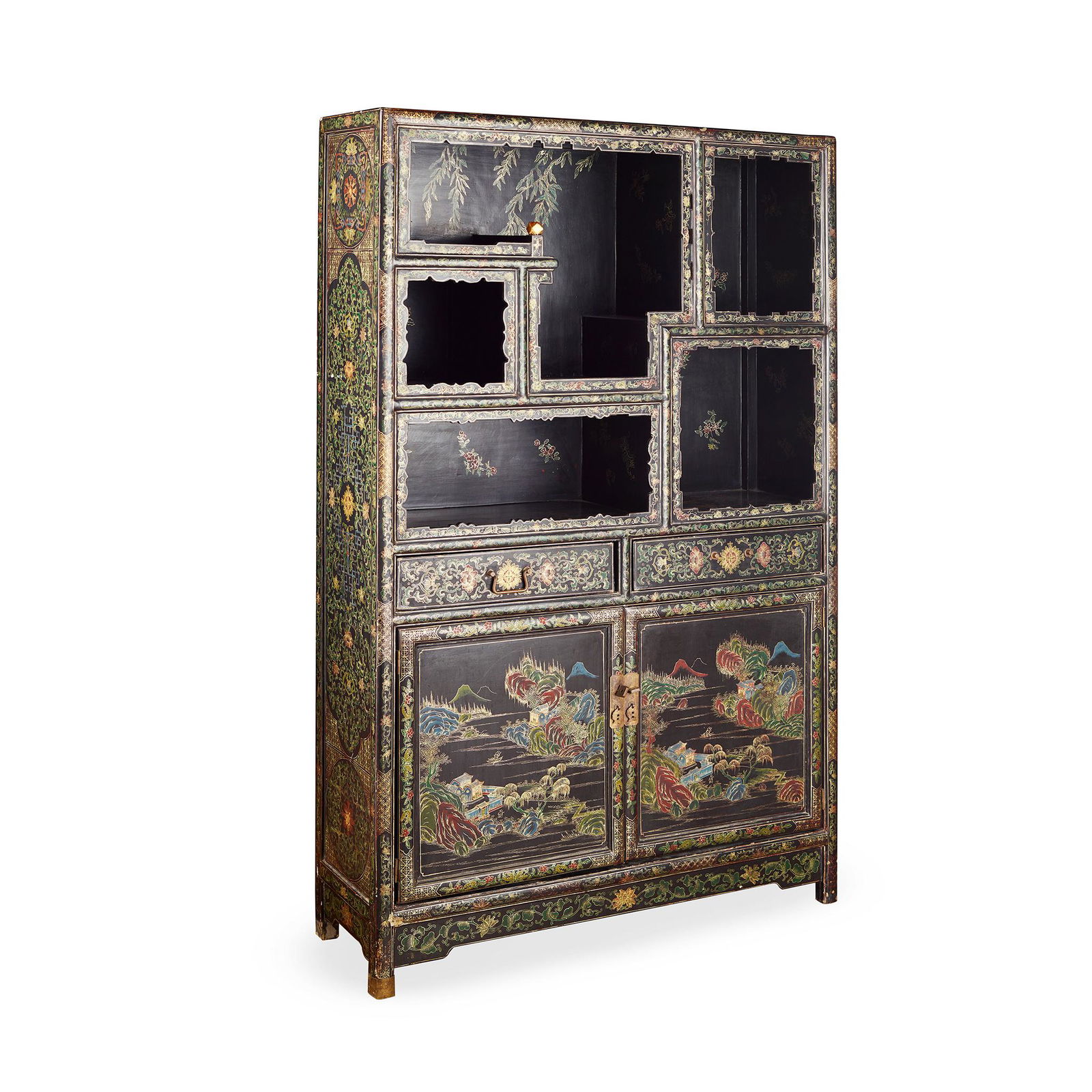 BLACK LACQUER GILT-AND-POLYCHROME-DECORATED DISPLAY CABINET LATE QING DYNASTY-REPUBLIC PERIOD, 19TH- (1 of 1)