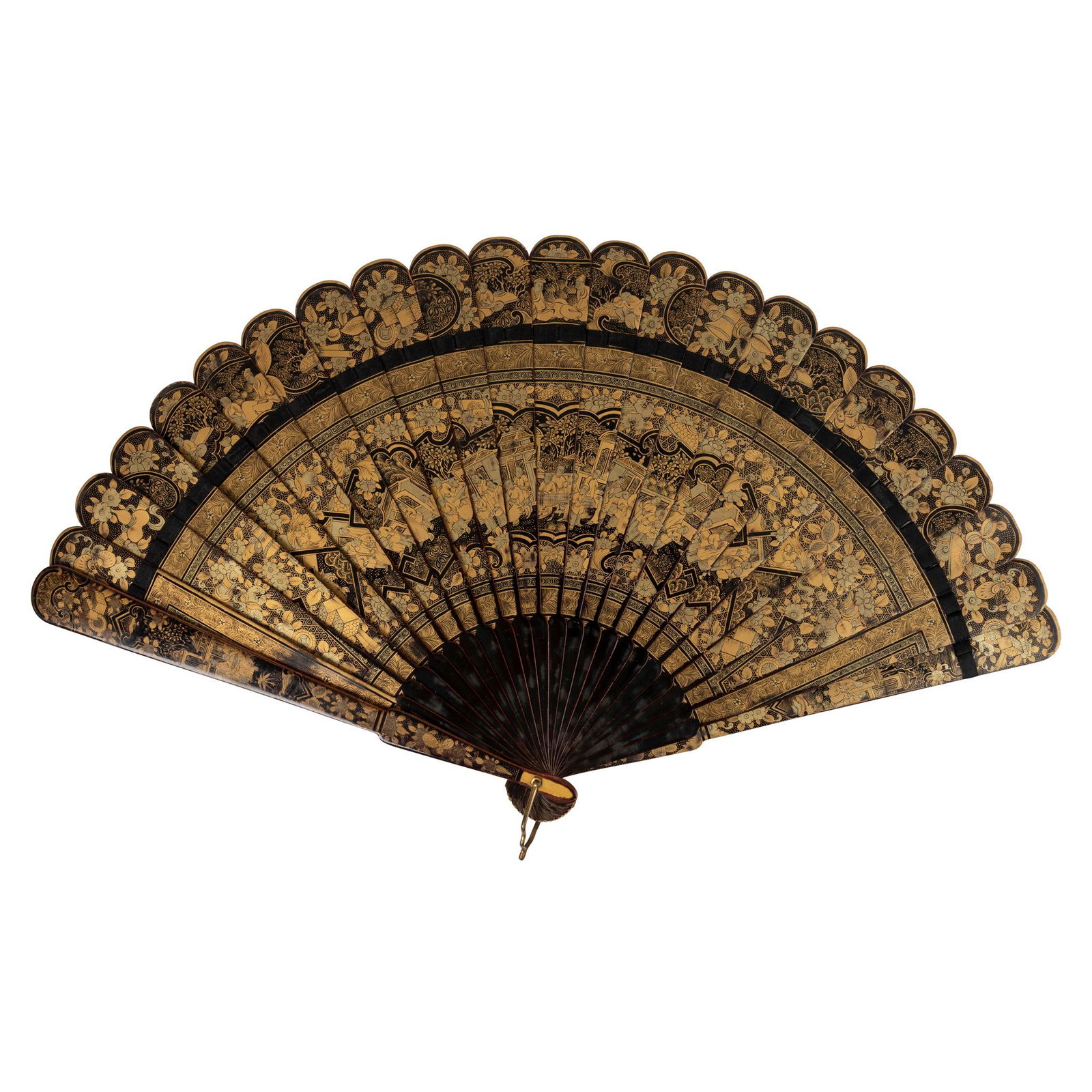FINE GILT AND BLACK LACQUER BRISÈ FAN QING DYNASTY, 19TH CENTURY (1 of 2)