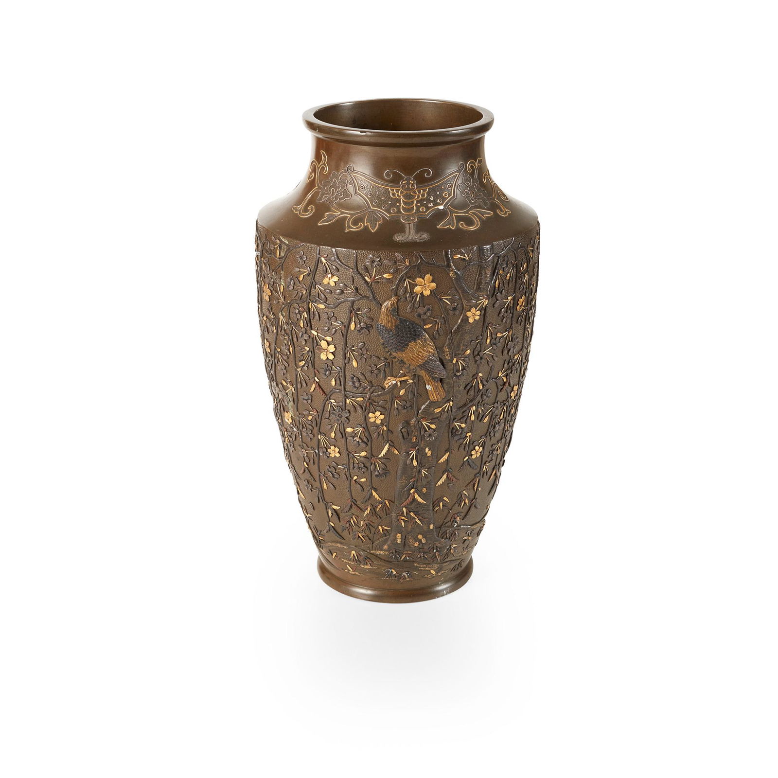 PATINATED BRONZE VASE WITH MIXED METAL ACCENTS MEIJI PERIOD (1 of 1)