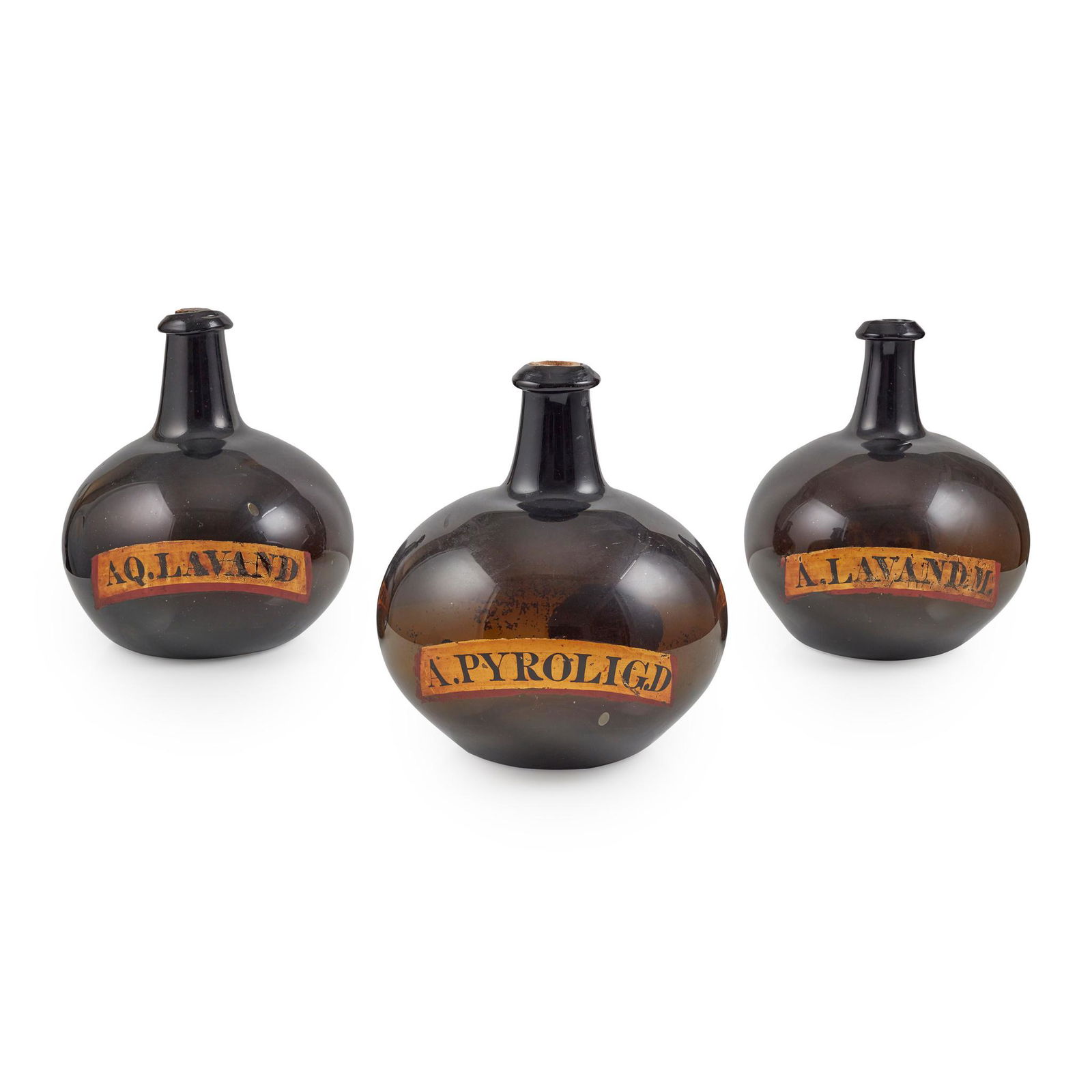 SET OF THREE LARGE AMBER GLASS APOTHECARY BOTTLES EARLY 19TH CENTURY (1 of 1)