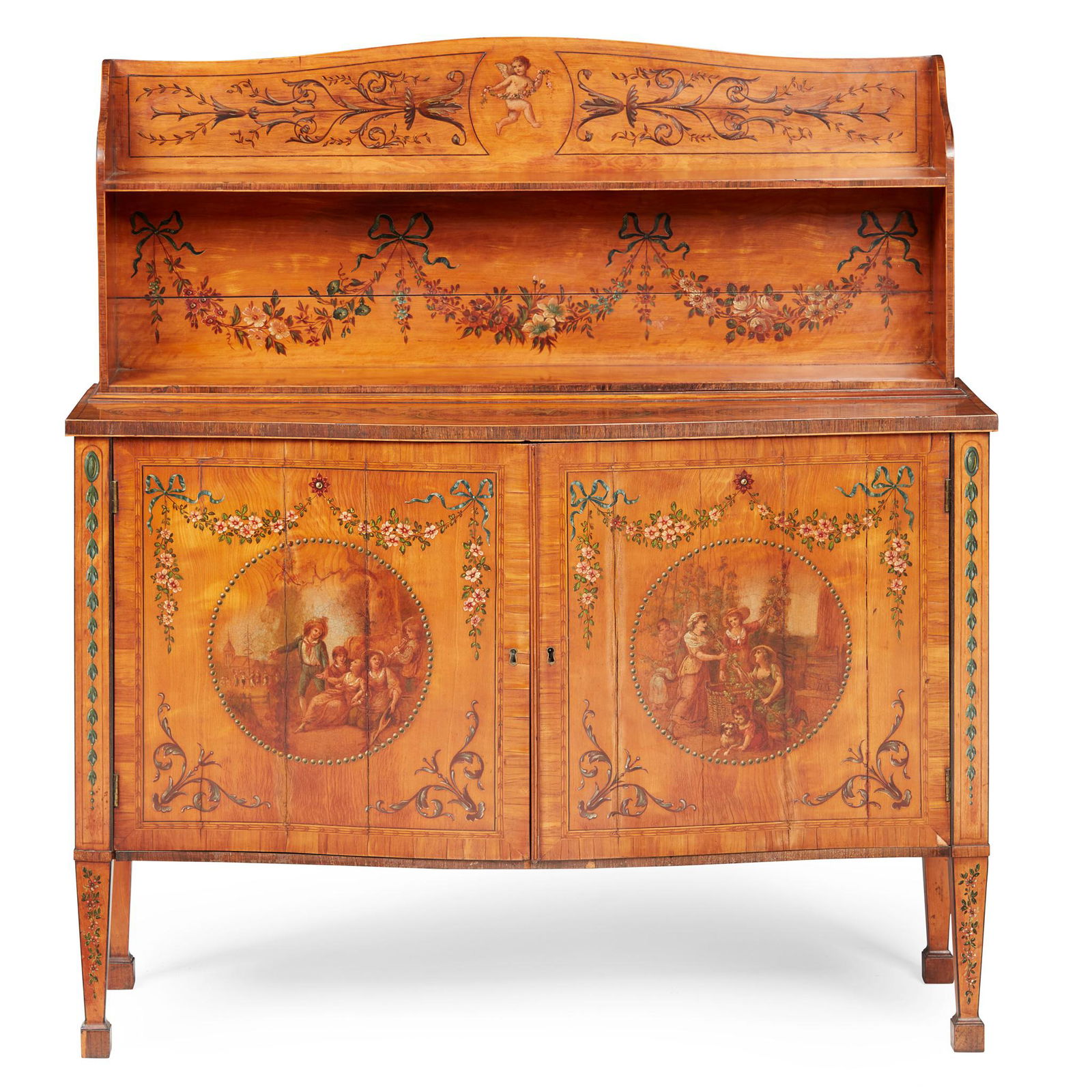 SHERATON REVIVAL PAINTED SATINWOOD CREDENZA LATE 19TH CENTURY (1 of 3)