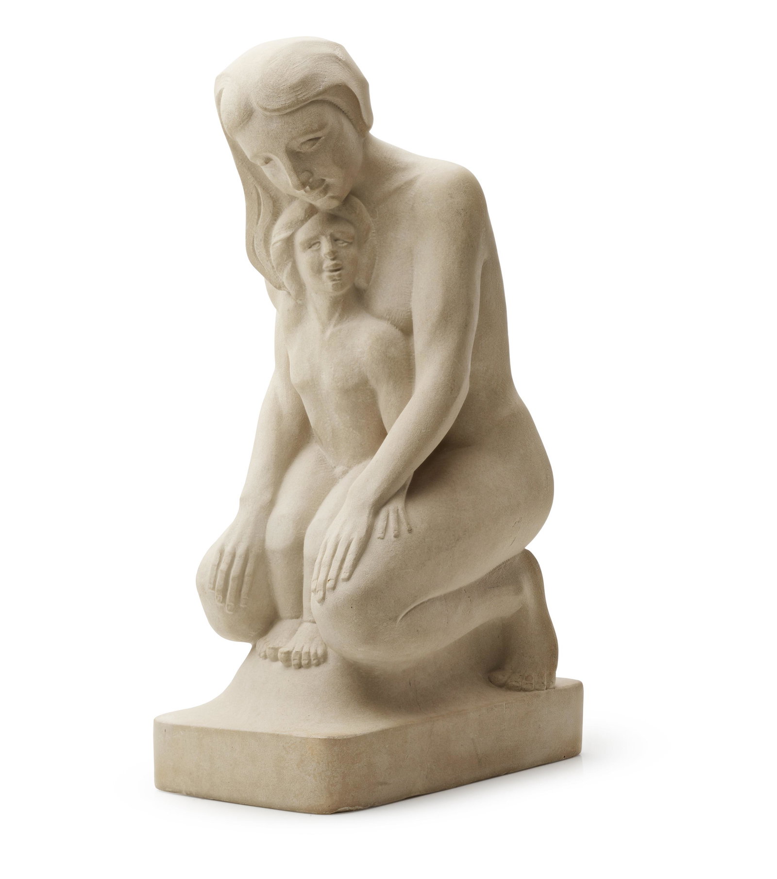 Â§ JOHN MARSHALL (SCOTTISH 1888-1952) WOMAN AND BOY: Â§ JOHN MARSHALL (SCOTTISH 1888-1952) WOMAN AND BOY Signed and dated 1946 on the integral base, Caen stone(37cm high (14.5in))Exhibited: Royal Scottish Academy, Edinburgh, 1946, no.63, titled 'Woman