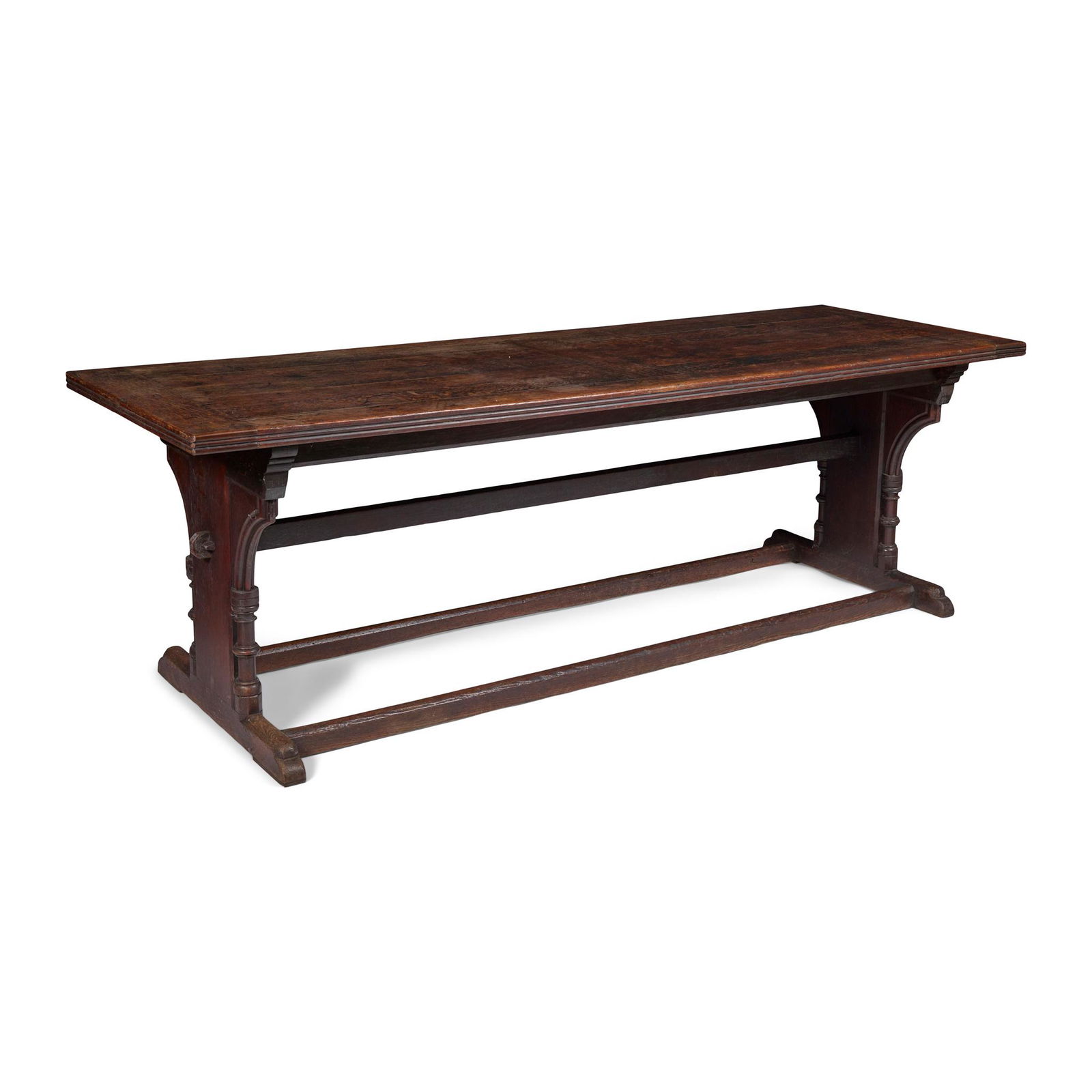 JAMES BROOKS (1825–1901) GOTHIC REVIVAL REFECTORY TABLE, CIRCA 1870: JAMES BROOKS (1825–1901) GOTHIC REVIVAL REFECTORY TABLE, CIRCA 1870 oak(244cm long, 79.5cm high, 85cm deep)Provenance: Edgware Abbey, North LondonNote: James Brooks established his reputation th