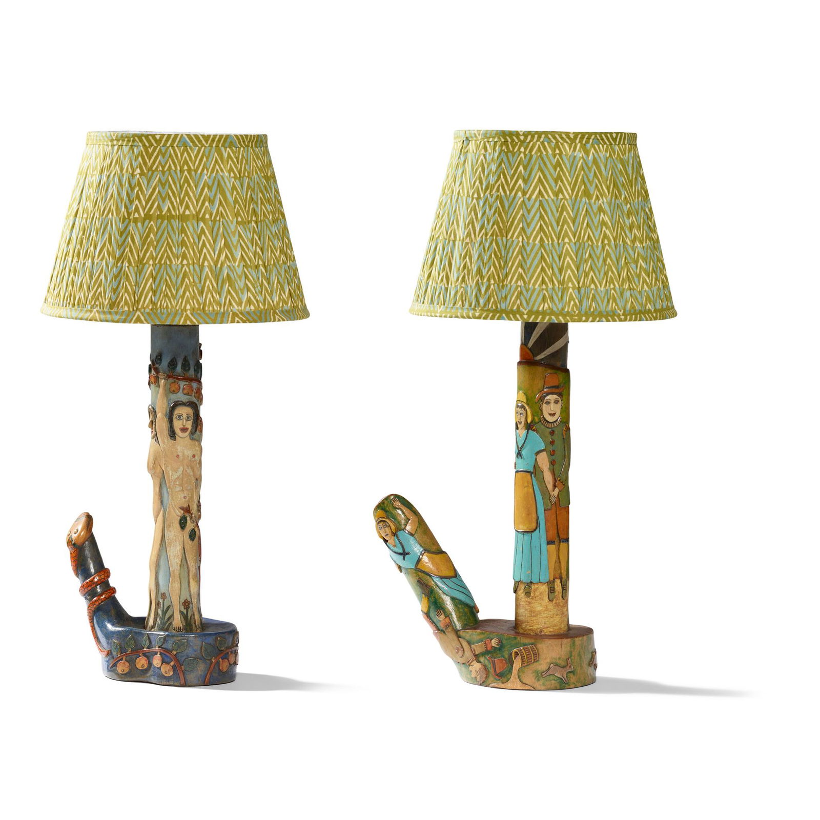 J.T BARLOW, BIDDULPH PAIR OF FOLK ART TABLE LAMPS, 1960s (1 of 3)