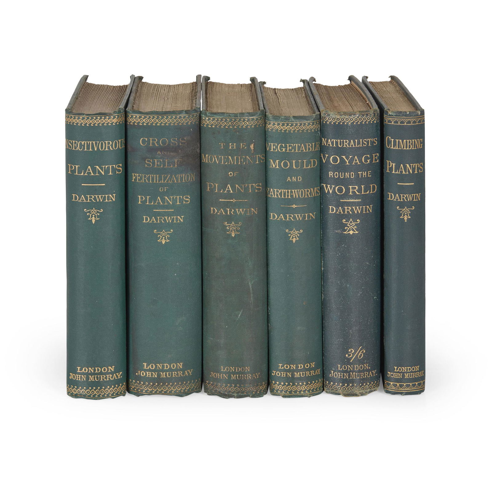 Darwin, Charles Group of early editions: Darwin, Charles Group of early editions London: John Murray, 1876-91. 6 works, all 8vo, original green cloth, light spotting to outer leaves, titles comprising: A Naturalist's Voyage. Journal of Resea