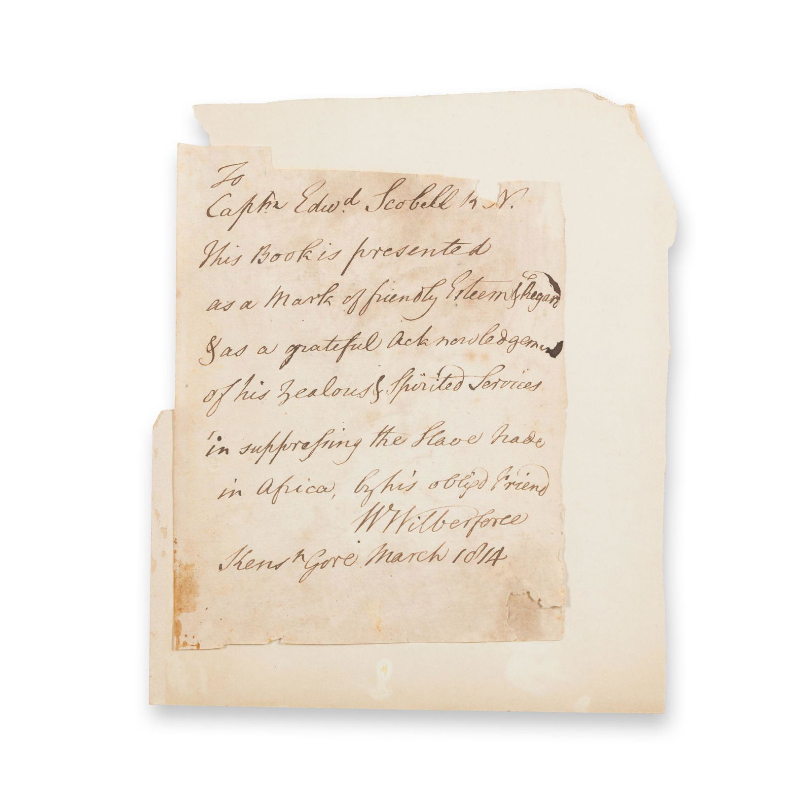 Wilberforce, William (1759-1833) Autograph letter on the slave trade, signed, Kensington Gore, (1 of 1)