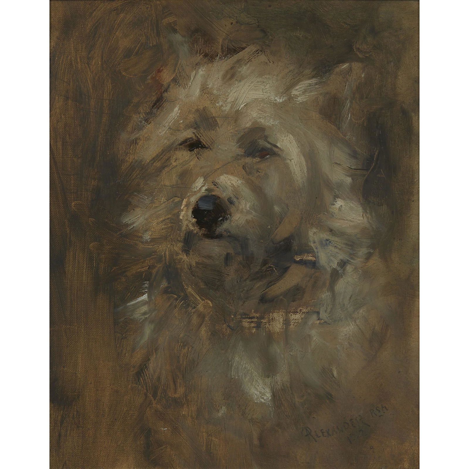 ROBERT ALEXANDER R.S.A., R.S.W. (SCOTTISH 1840-1923) SCOTTIE DOG, 1912 (1 of 3)
