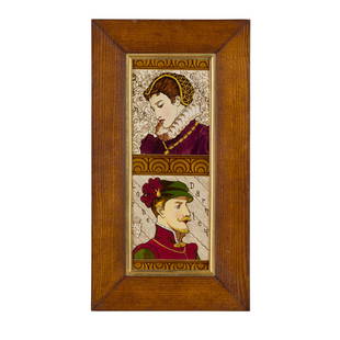 THOMAS STOTHARD R.A. (LONDON 1755 - 1834) TWO FRAMED TILES, MARY QUEEN OF SCOTS AND LORD DARNLEY: THOMAS STOTHARD R.A. (LONDON 1755 - 1834) TWO FRAMED TILES, MARY QUEEN OF SCOTS AND LORD DARNLEY each in an oak frame, the back inscribed T STOTHARD RA PINXIT, S HENNING SCULPIT, 9 NEWMAN STREET; toge