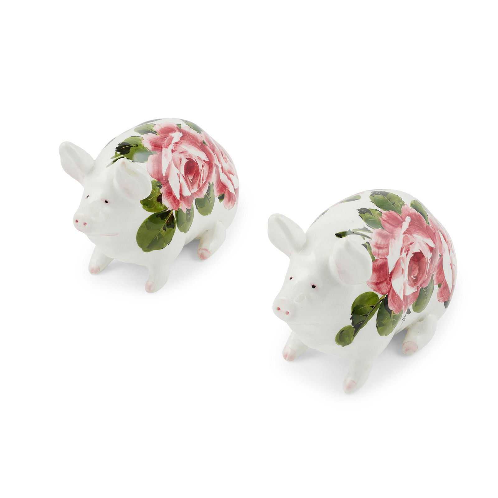 TWO SMALL WEMYSS WARE PIGS 'CABBAGE ROSES' PATTERN, POST 1930 (1 of 2)