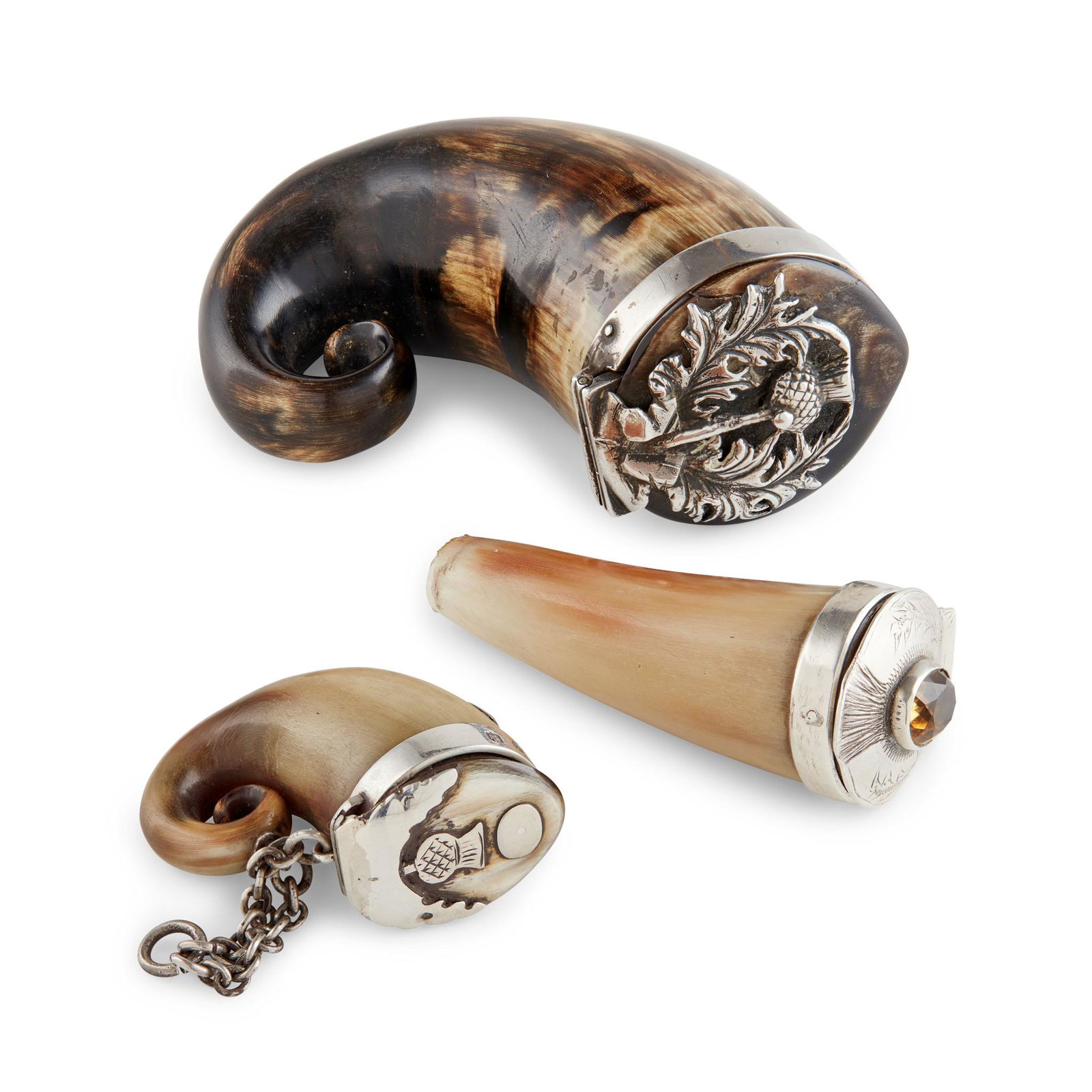 A VICTORIAN CURLY HORN SNUFF MULL THOMAS JOHNSTON, EDINBURGH 1890 (1 of 1)