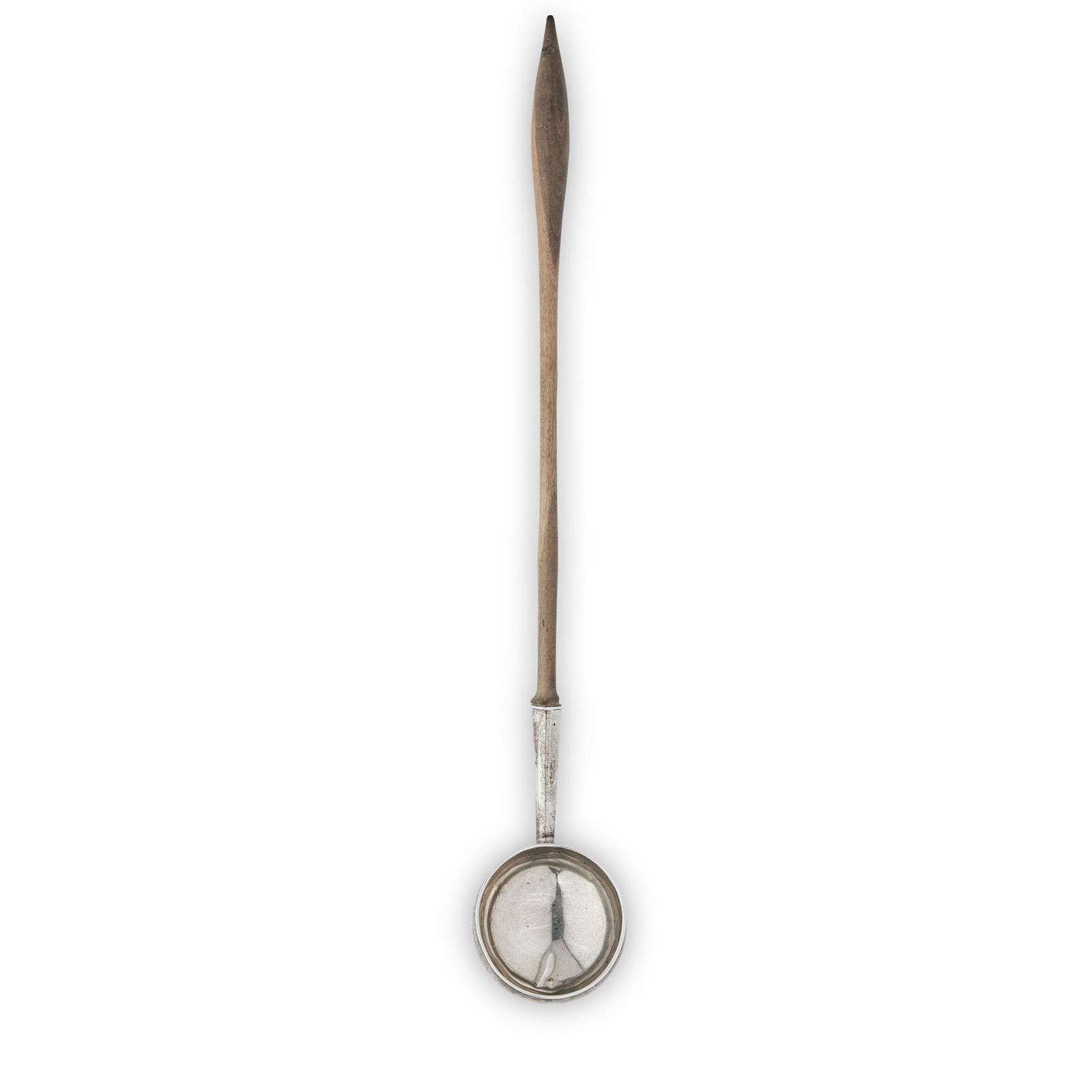 ABERDEEN - A SCOTTISH PROVINCIAL PUNCH LADLE JAMES SMITH: ABERDEEN - A SCOTTISH PROVINCIAL PUNCH LADLE JAMES SMITH marked I.S., the circular bowl of plain form, to a wooden turned baluster handle(39cm long)
