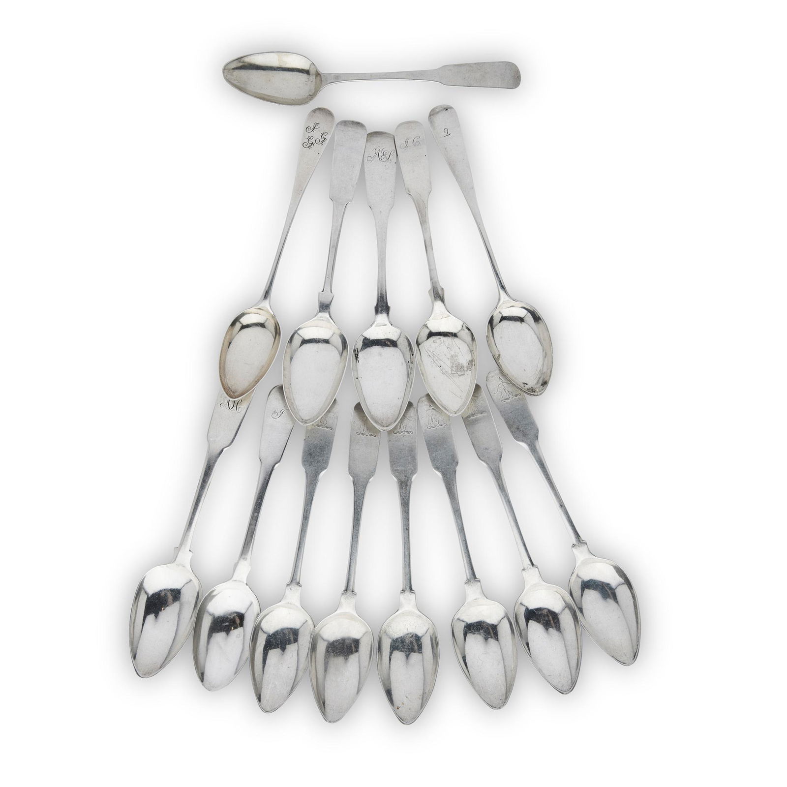 A COLLECTION OF SCOTTISH PROVINCIAL TEASPOONS: A COLLECTION OF SCOTTISH PROVINCIAL TEASPOONS to include a Fiddle pattern example J Pozzi and R Stewart Elgin; Inverness examples by R Naughton, A Stewart and D Fraser; Montrose examples by J Glennie
