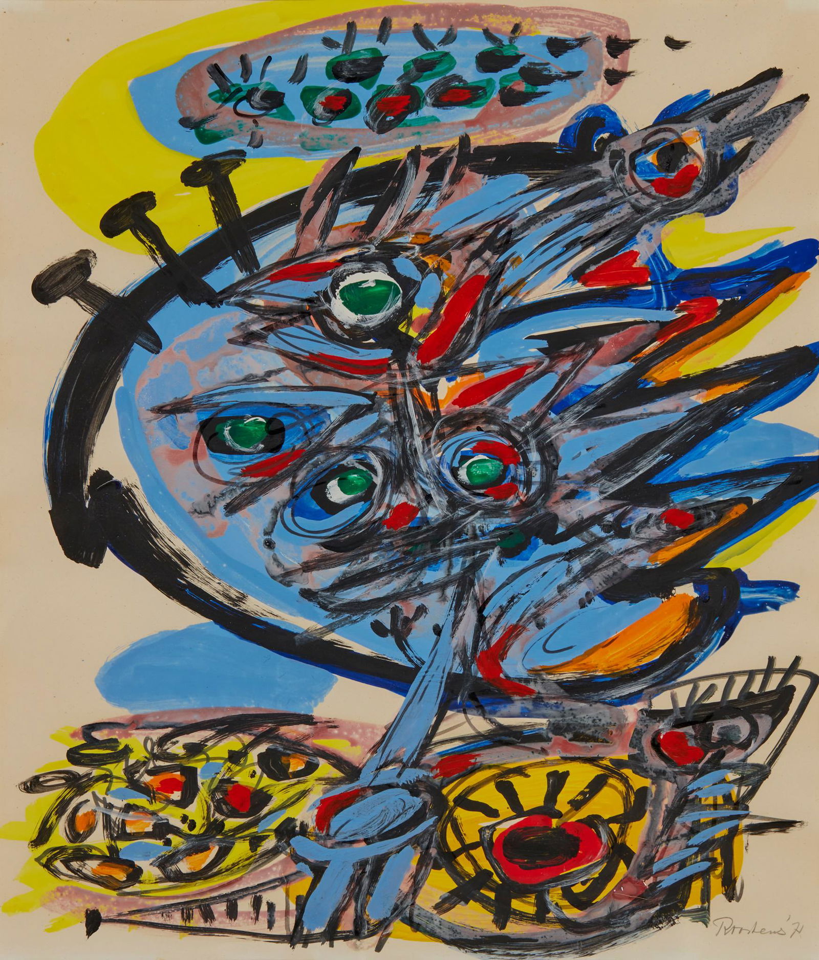 Â§ ANTON ROOSKENS (DUTCH 1906-1976) UNTITLED (BIRD), 1971: Signed and dated lower right, gouache and acrylic on paper(58cm x 48cm (22.75in x 19in))