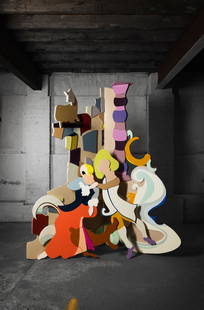 RACHEL FEINSTEIN (AMERICAN 1971-) YESTERDAY, 2000: Wood & enamel(Back piece - 244cm x 244cm x 3.8cm Frontpiece - 183cm x 152cm x 3.8cm)Provenance: Marianne Boesky Gallery, New YorkNote: The much-feted New York artist Rachel Feinstein aptly defines her