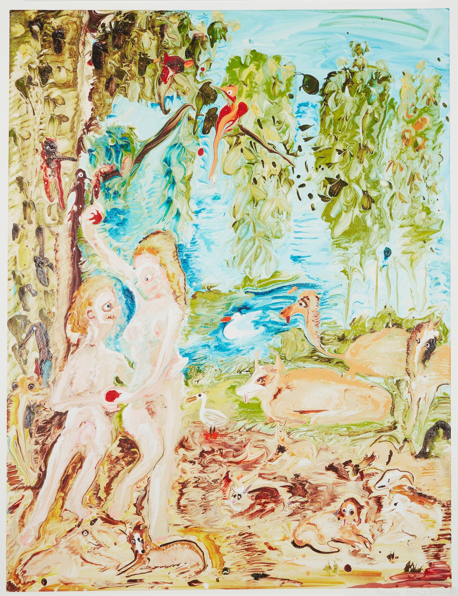 Â§ GENIEVE FIGGIS (IRISH 1972-) ADAM & EVE - 2019: Pigment giclâ€še print, 54/150, signed, dated and numbered in pencil to margin(the sheet 70cm x 56cm (27.5in x 22.25in), unframed)