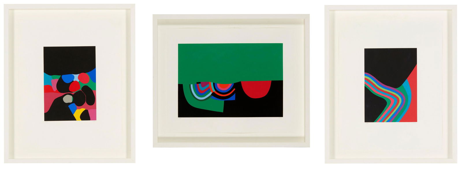 Â§ ALBERTO BURRI (ITALIAN 1915-1995) TRITTICO A: 1-3: The set of three lithographs, 27/90, signed and numbered in pencil to margin, published by 2RC Edizioni d'Arte, Rome, with their blindstamp(each sheet 35cm x 43cm (13.75in x 17in))