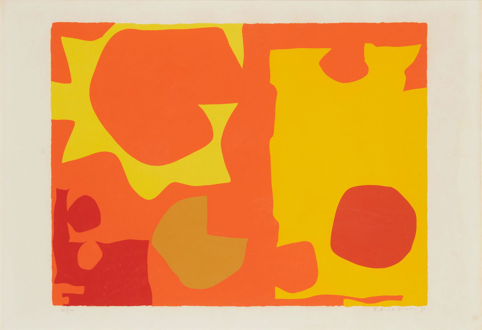 Â§ PATRICK HERON C.B.E. (BRITISH 1920-1999) SIX IN LIGHT ORANGE WITH RED IN YELLOW - 1970: Screenprint, 42/100, signed, dated and numbered in pencil to margin(70cm x 100cm (27.5in x 39.25in))