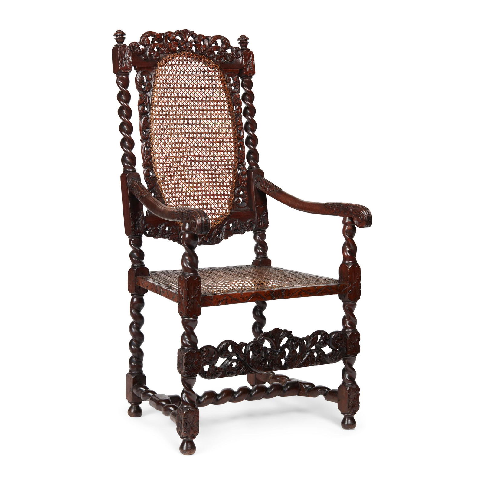 CHARLES II CARVED WALNUT AND CANED ARMCHAIR 17TH CENTURY (1 of 2)